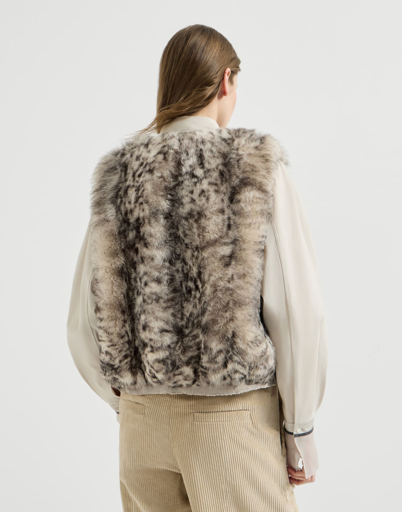 Lynx-effect shearling reversible vest Light Brown Woman - Brunello Cucinelli