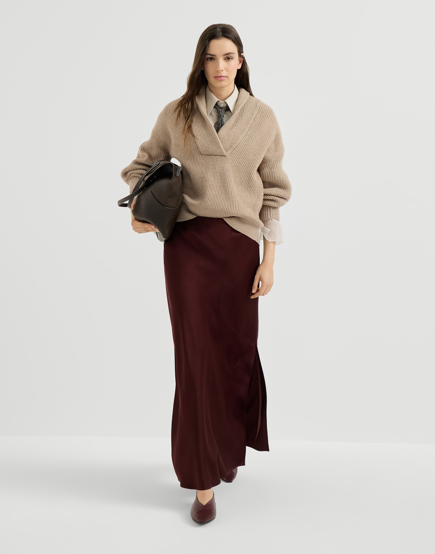 羊绒英式罗纹针织衫 米黄 女款 - Brunello Cucinelli