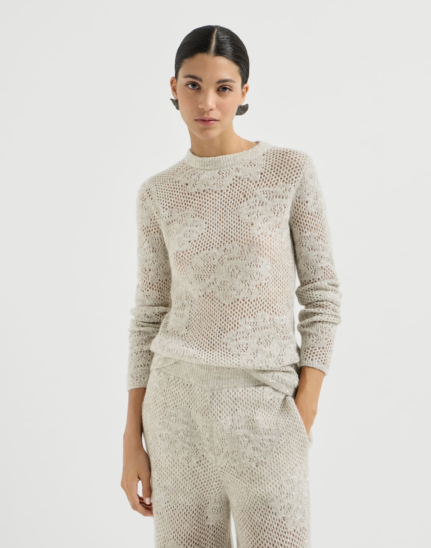Lace flowers sweater Ivory Woman - Brunello Cucinelli