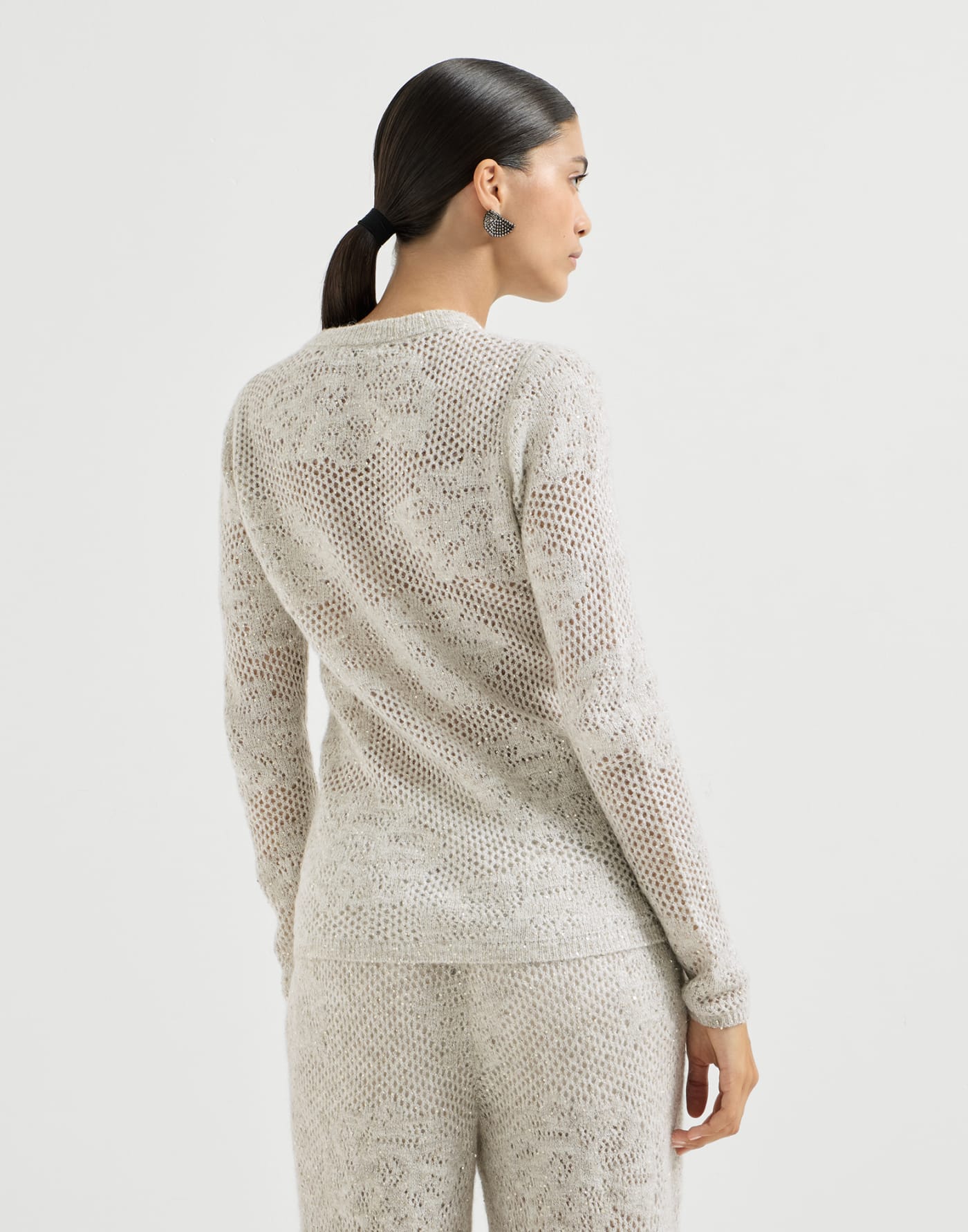 Lace flowers sweater Ivory Woman - Brunello Cucinelli
