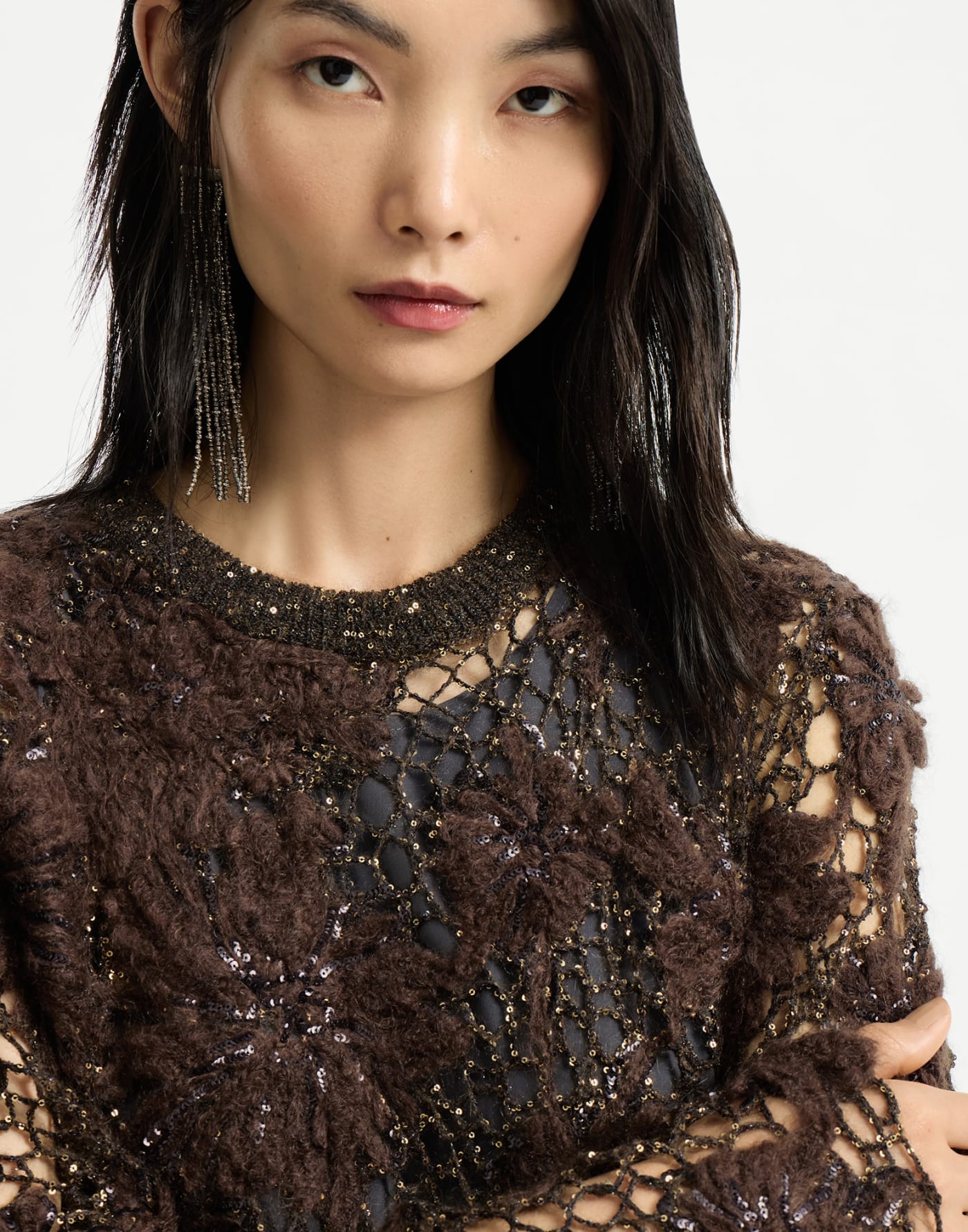 Whispering bloom embroidery dress Brown Woman - Brunello Cucinelli