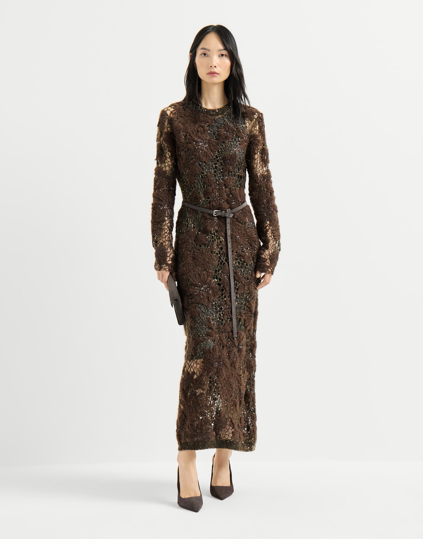 Whispering bloom embroidery dress Brown Woman - Brunello Cucinelli