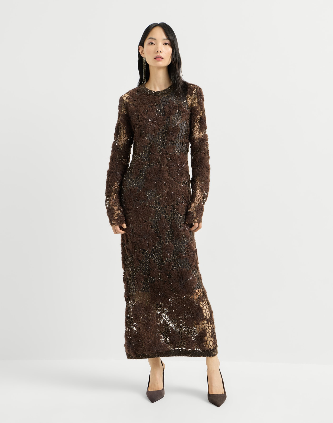 Whispering bloom embroidery dress Brown Woman - Brunello Cucinelli