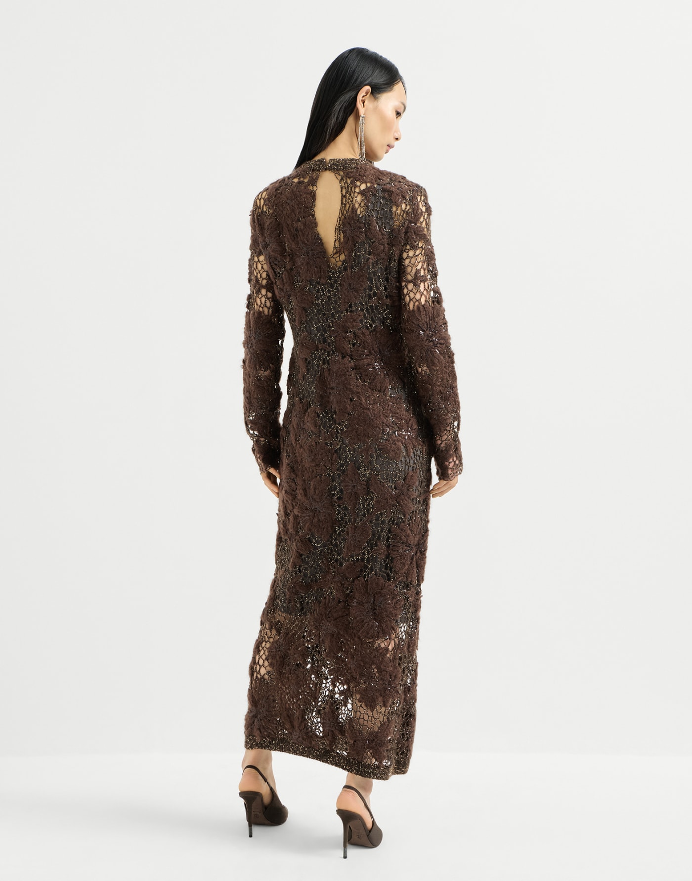 Whispering bloom embroidery dress Brown Woman - Brunello Cucinelli
