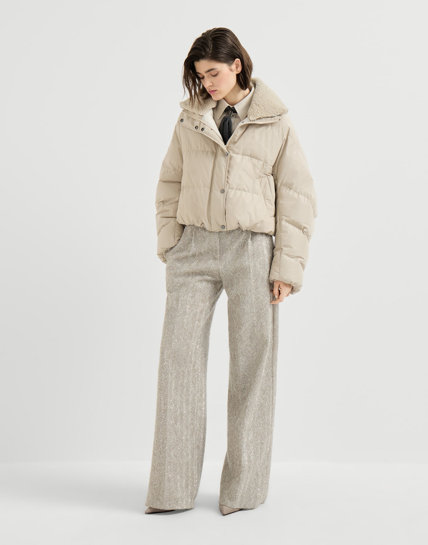 Suede slingback heels with monili Light Grey Woman - Brunello Cucinelli