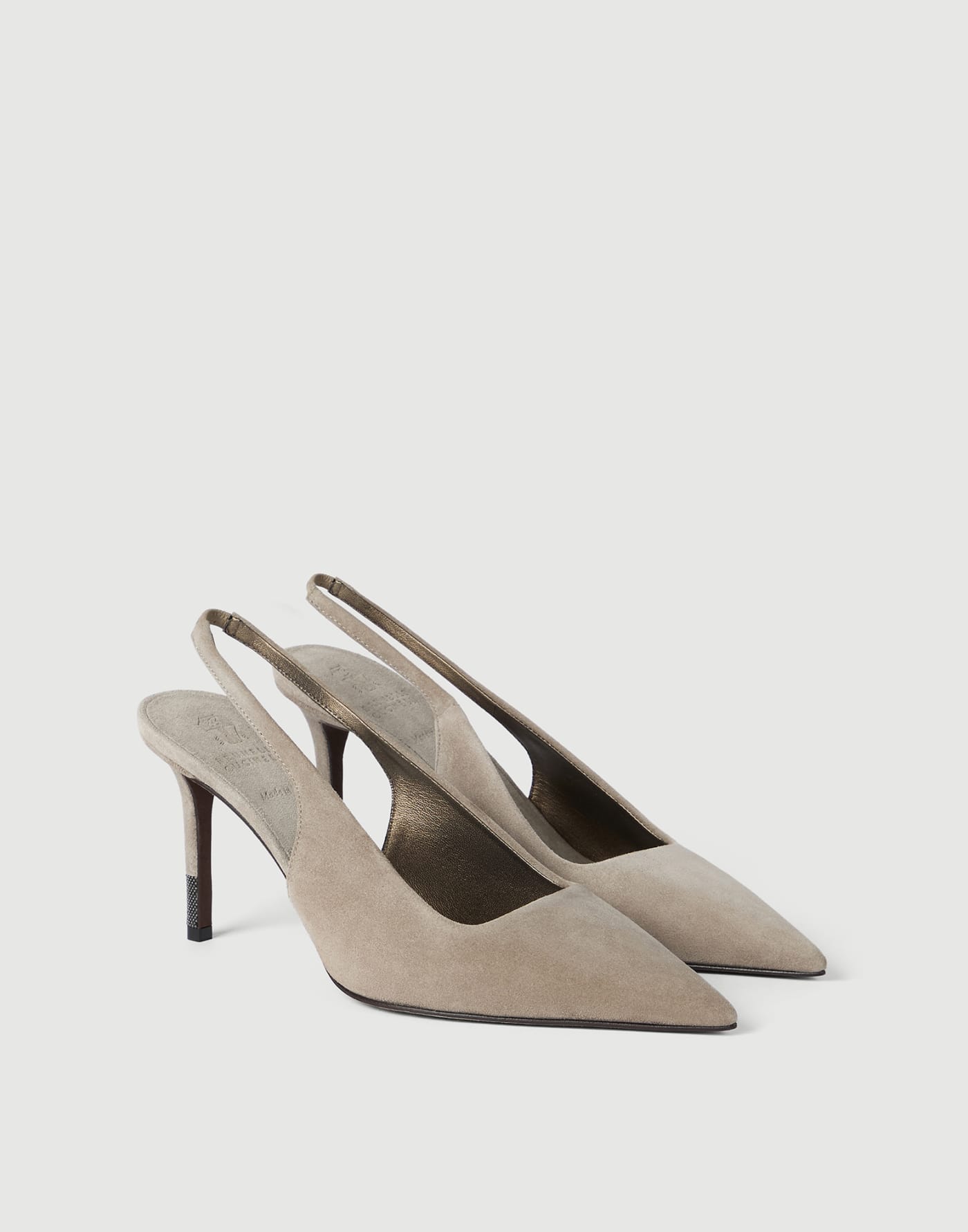 Suede slingback heels with monili Light Grey Woman - Brunello Cucinelli