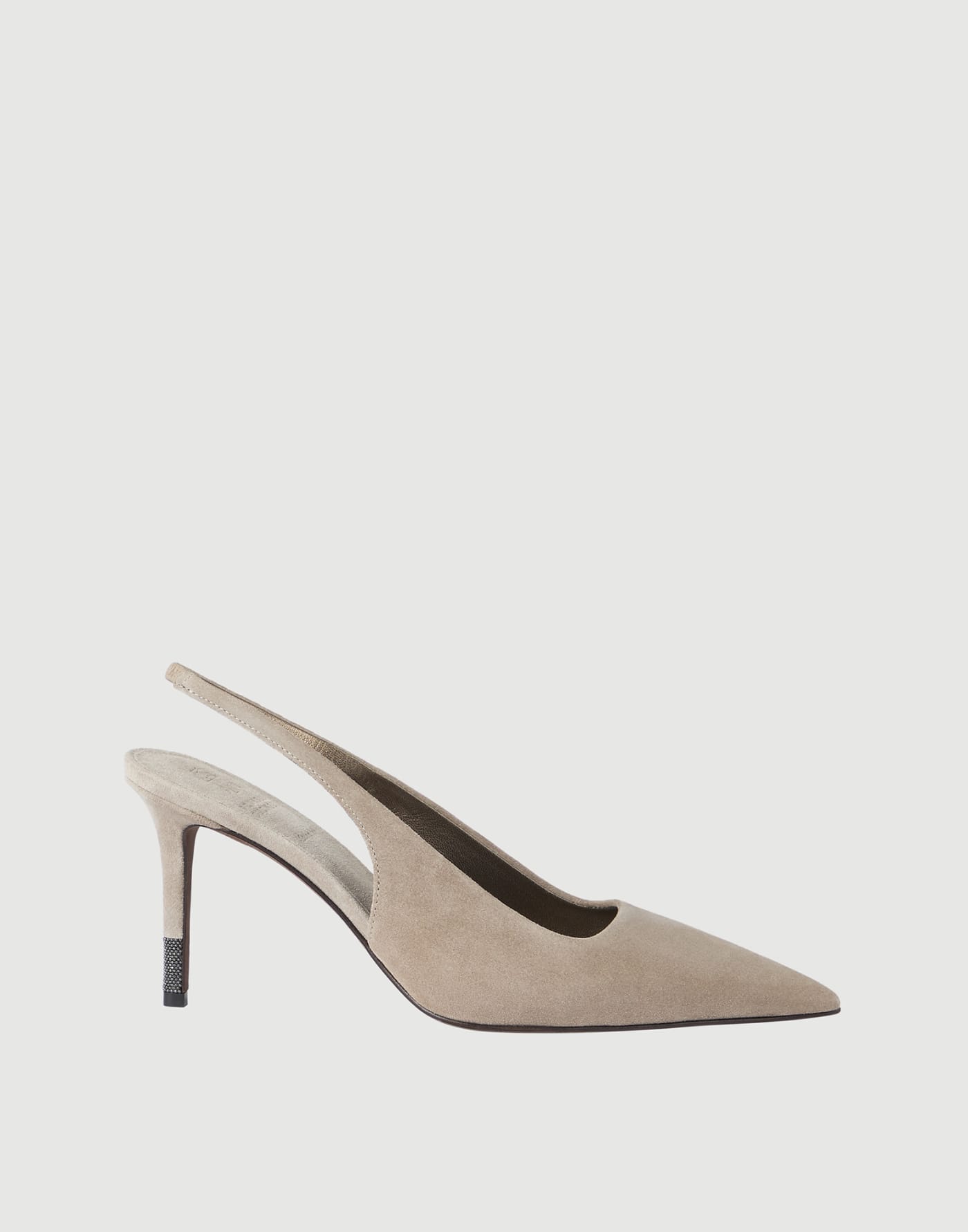 Suede slingback heels with monili Light Grey Woman - Brunello Cucinelli