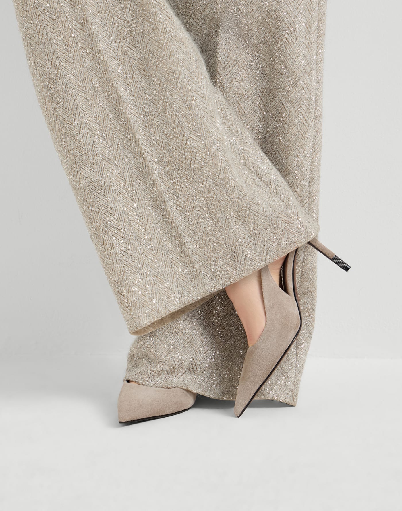 Suede slingback heels with monili Light Grey Woman - Brunello Cucinelli