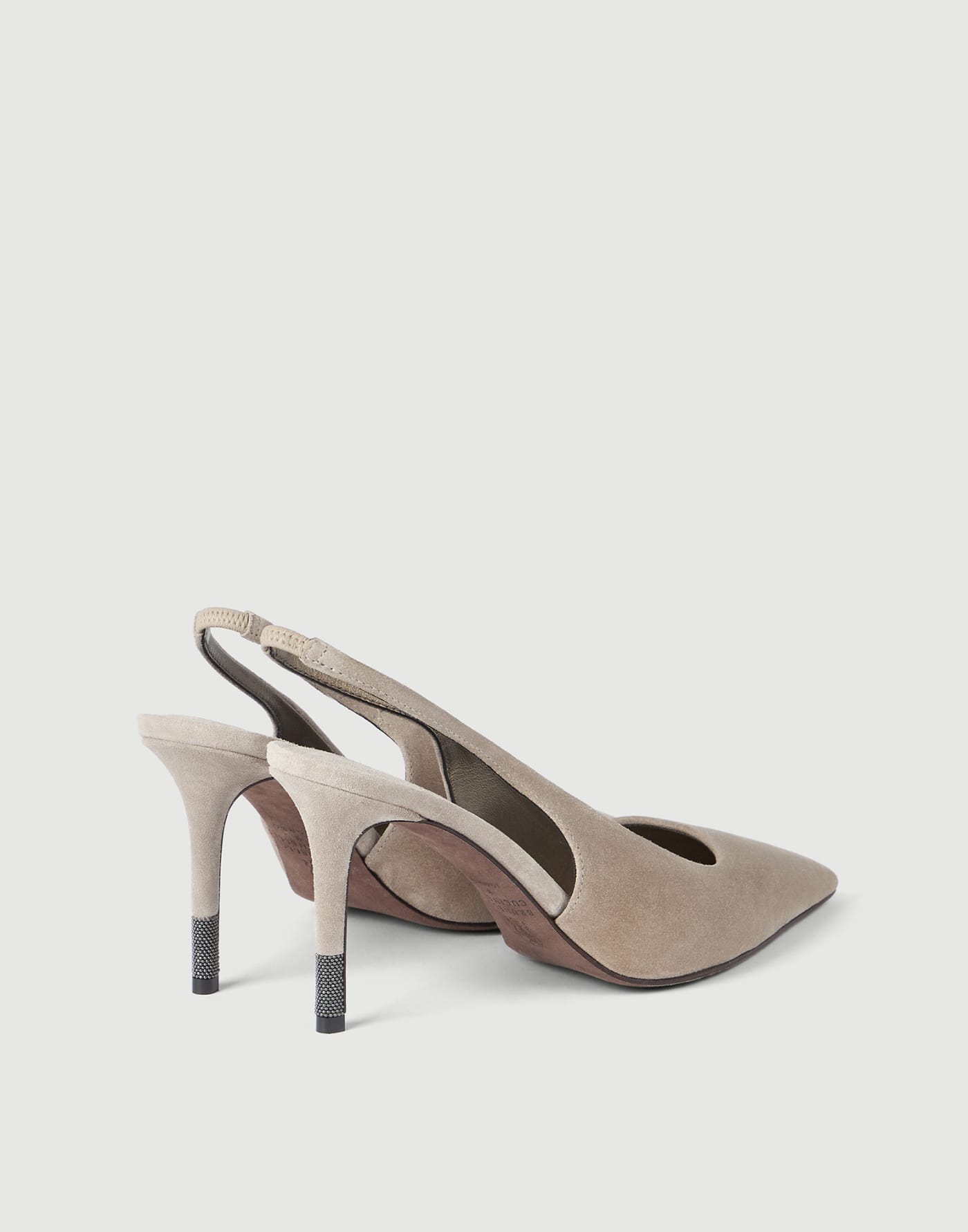 Suede slingback heels with monili Light Grey Woman - Brunello Cucinelli