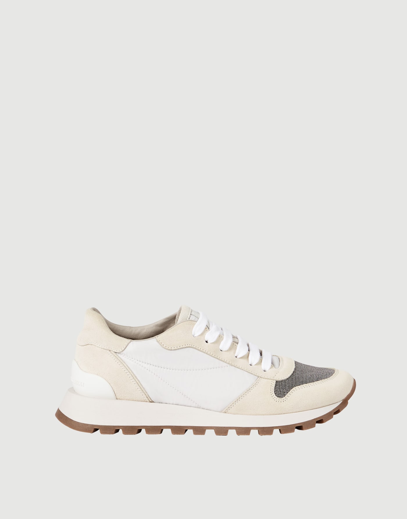 Runners in camoscio e tessuto Bianco Donna - Brunello Cucinelli