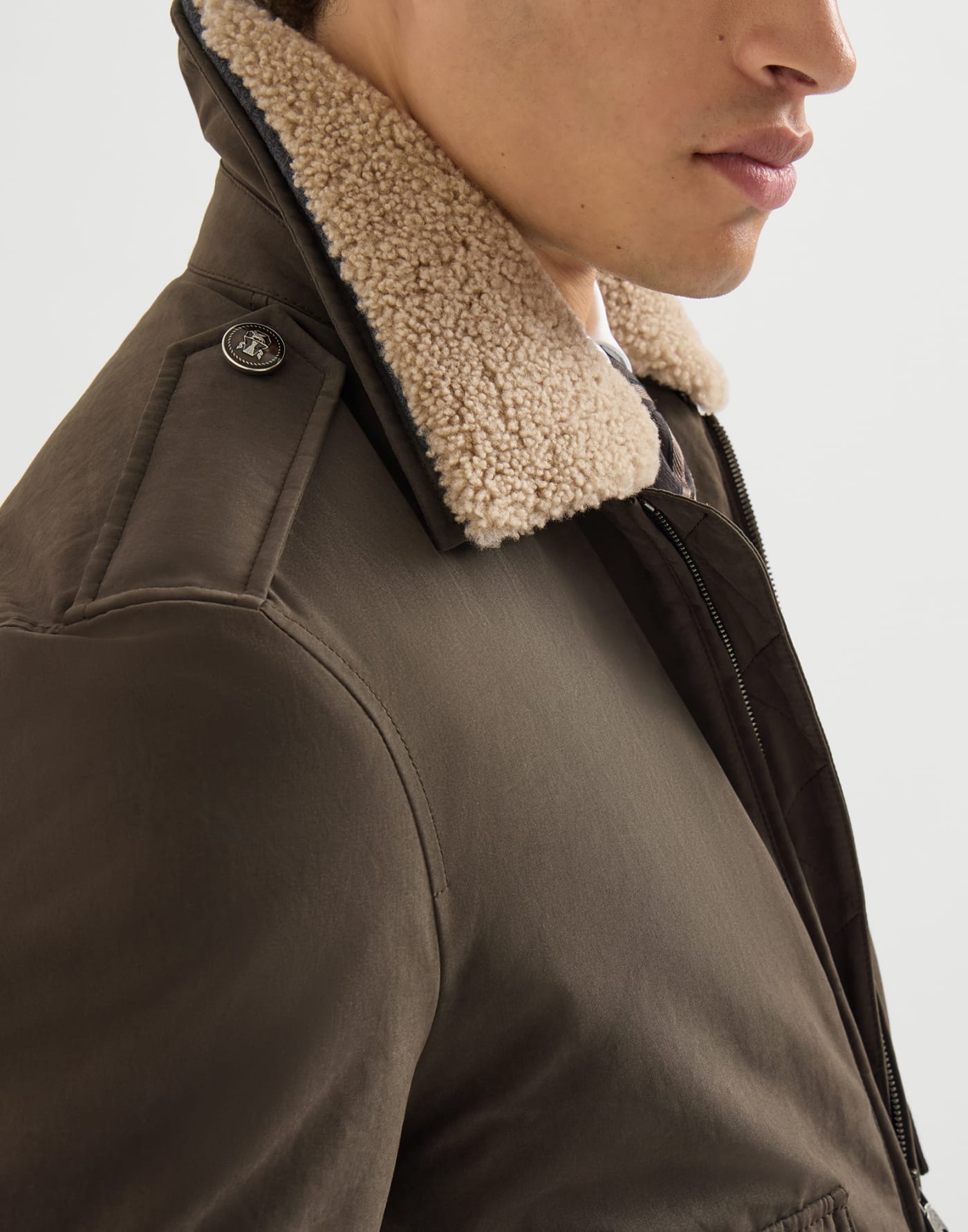 Techno cotton bomber jacket Brown Man - Brunello Cucinelli