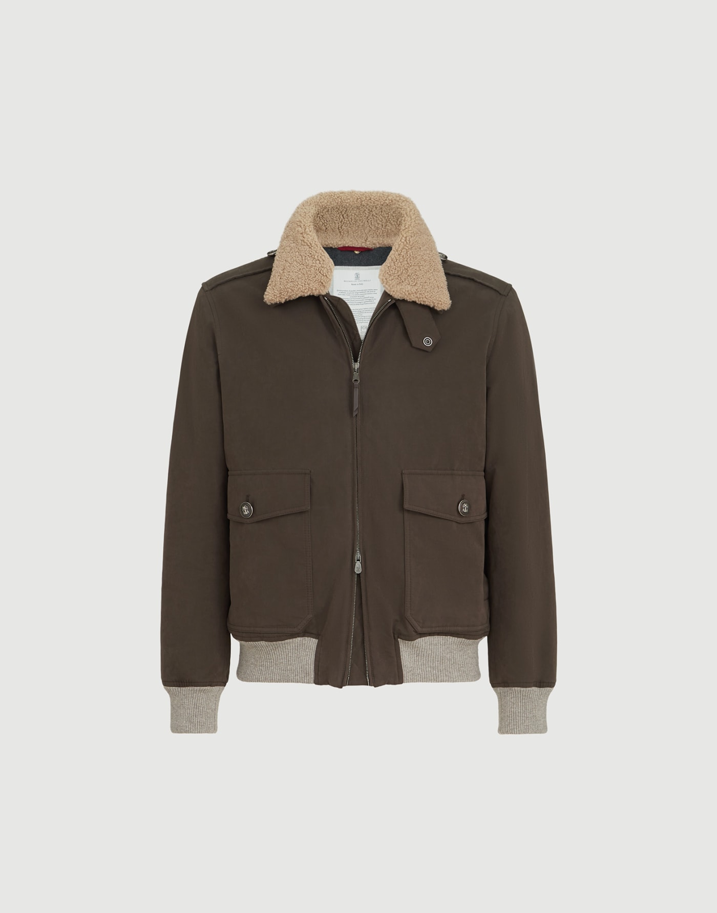 Techno cotton bomber jacket Brown Man - Brunello Cucinelli