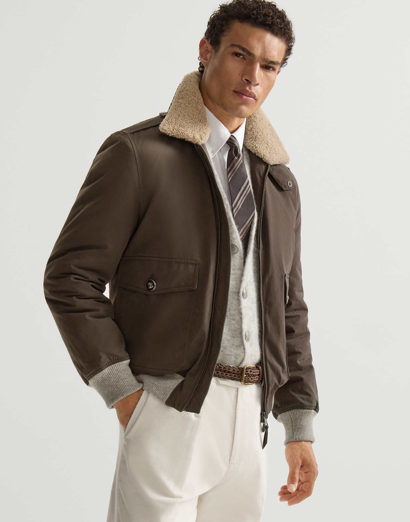 Techno cotton bomber jacket Brown Man - Brunello Cucinelli