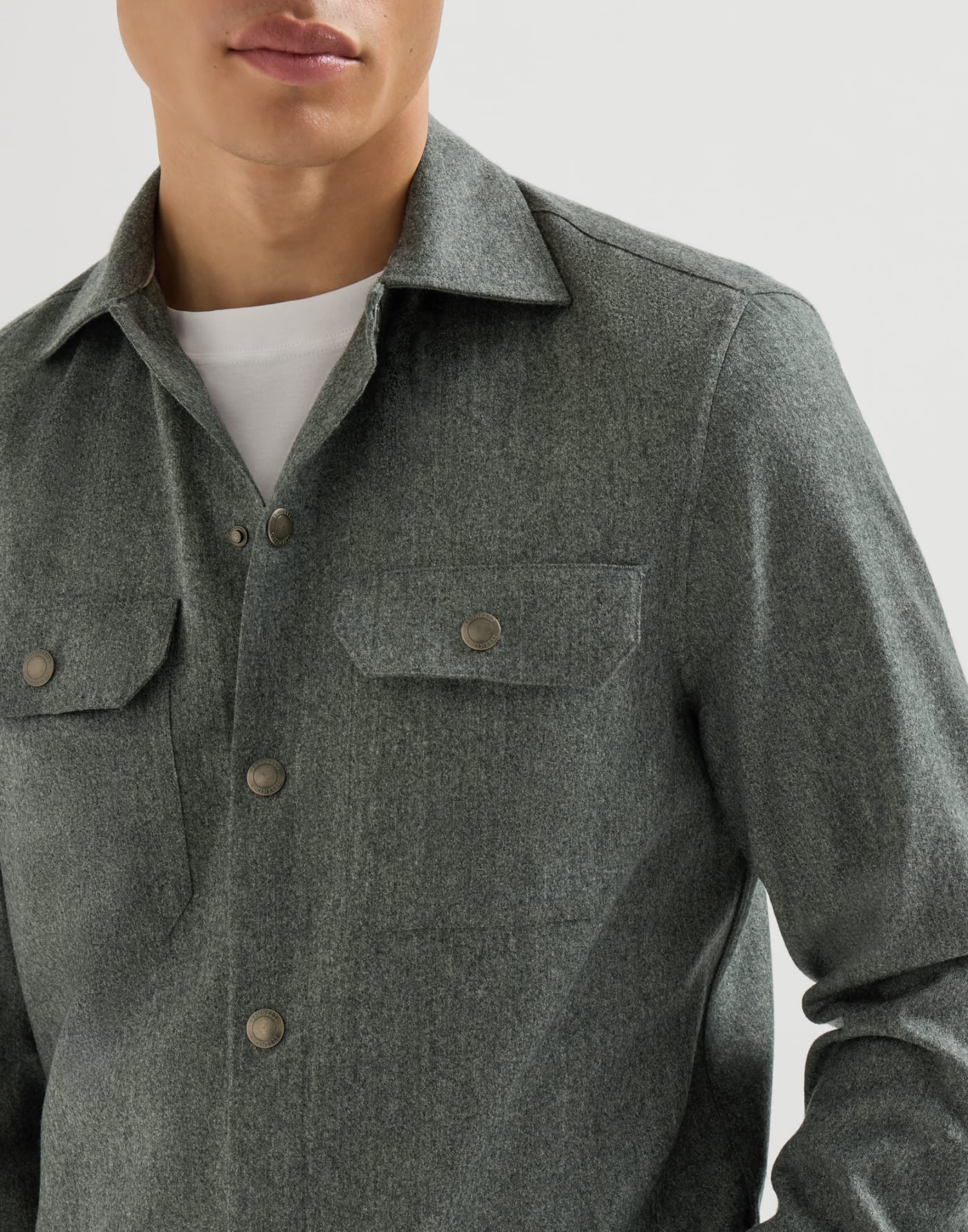 Overshirt with spread collar Forest Green Man - Brunello Cucinelli