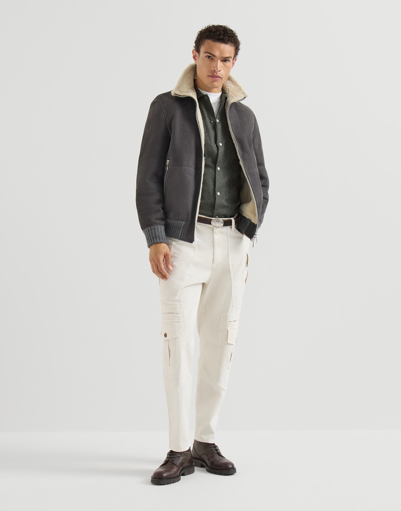 Overshirt with spread collar Forest Green Man - Brunello Cucinelli