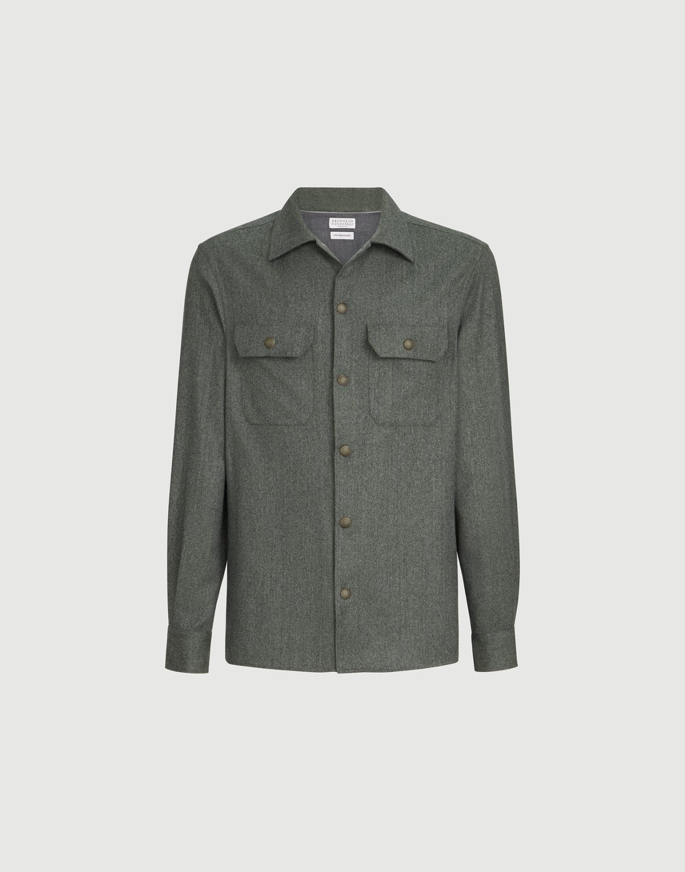 Overshirt with spread collar Forest Green Man - Brunello Cucinelli