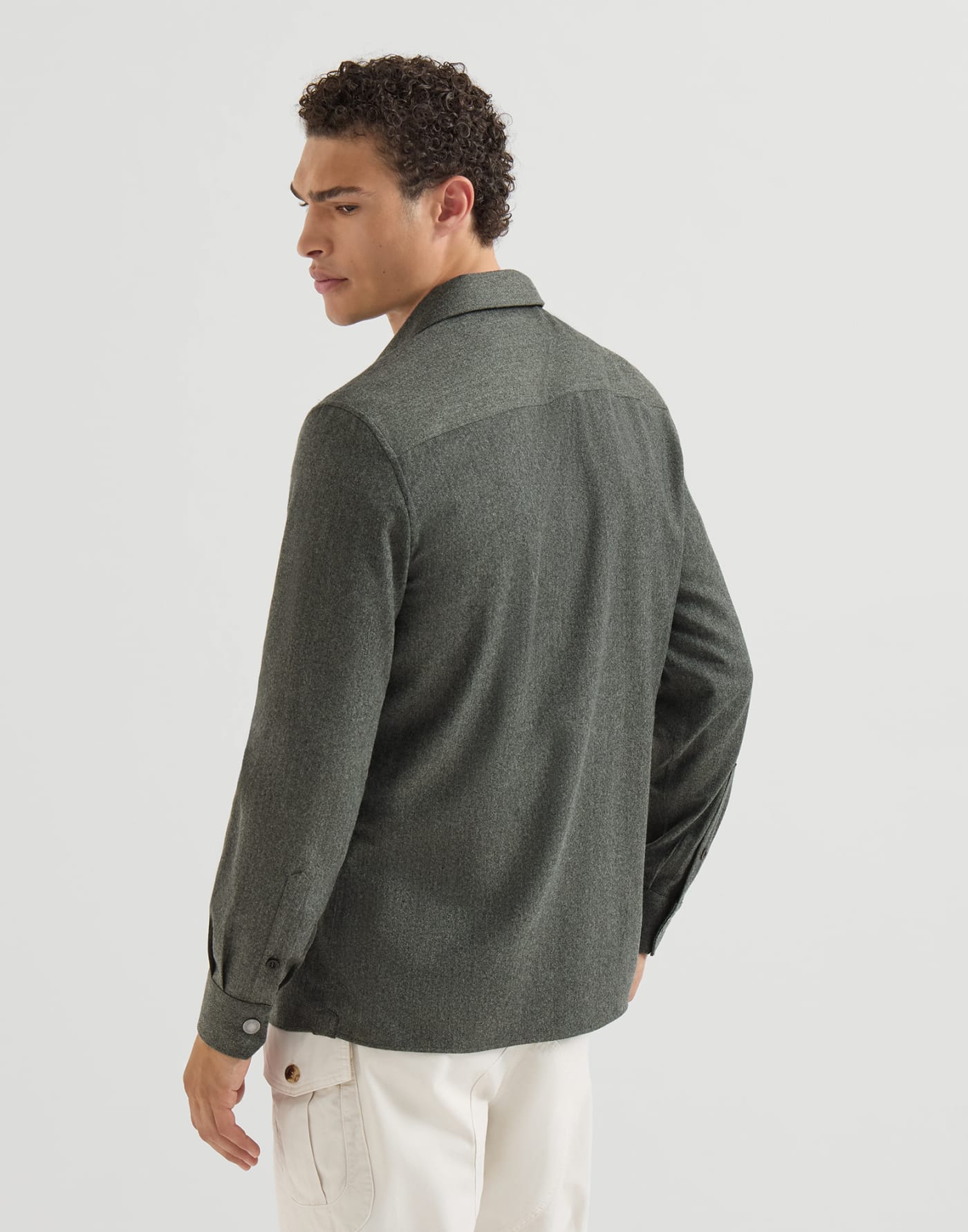 Overshirt with spread collar Forest Green Man - Brunello Cucinelli