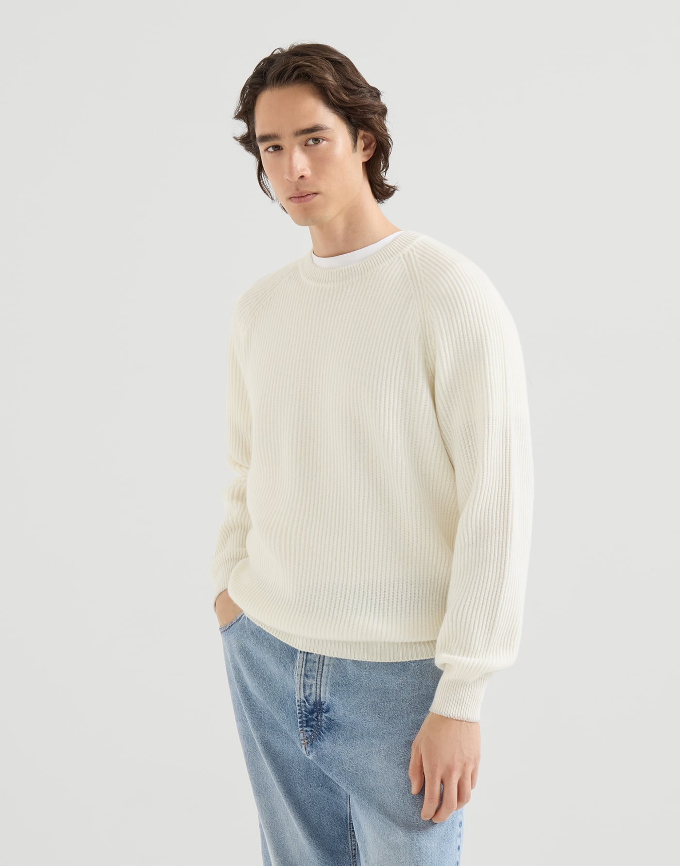 Cashmere English rib sweater Panama Man - Brunello Cucinelli