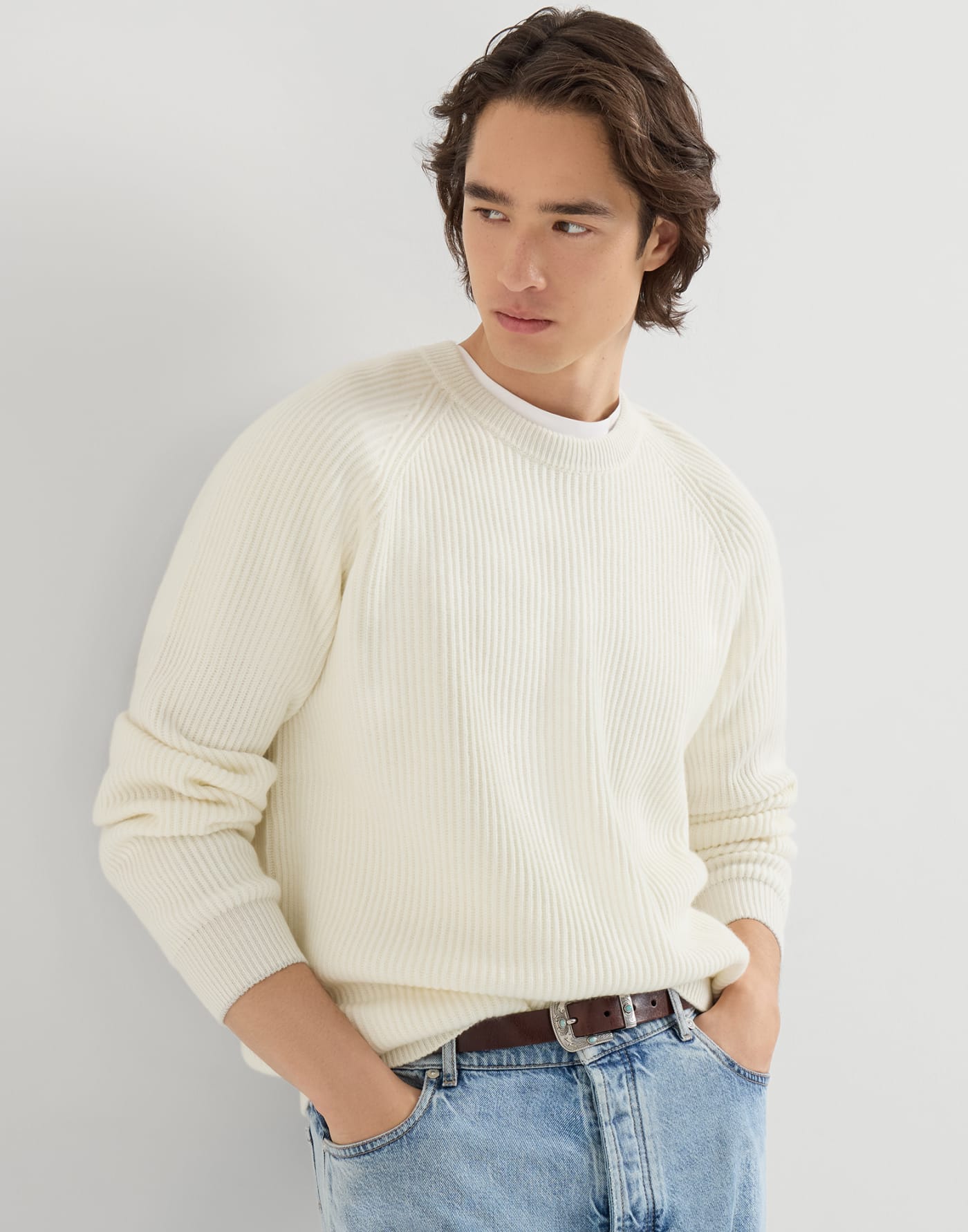 Cashmere English rib sweater Panama Man - Brunello Cucinelli