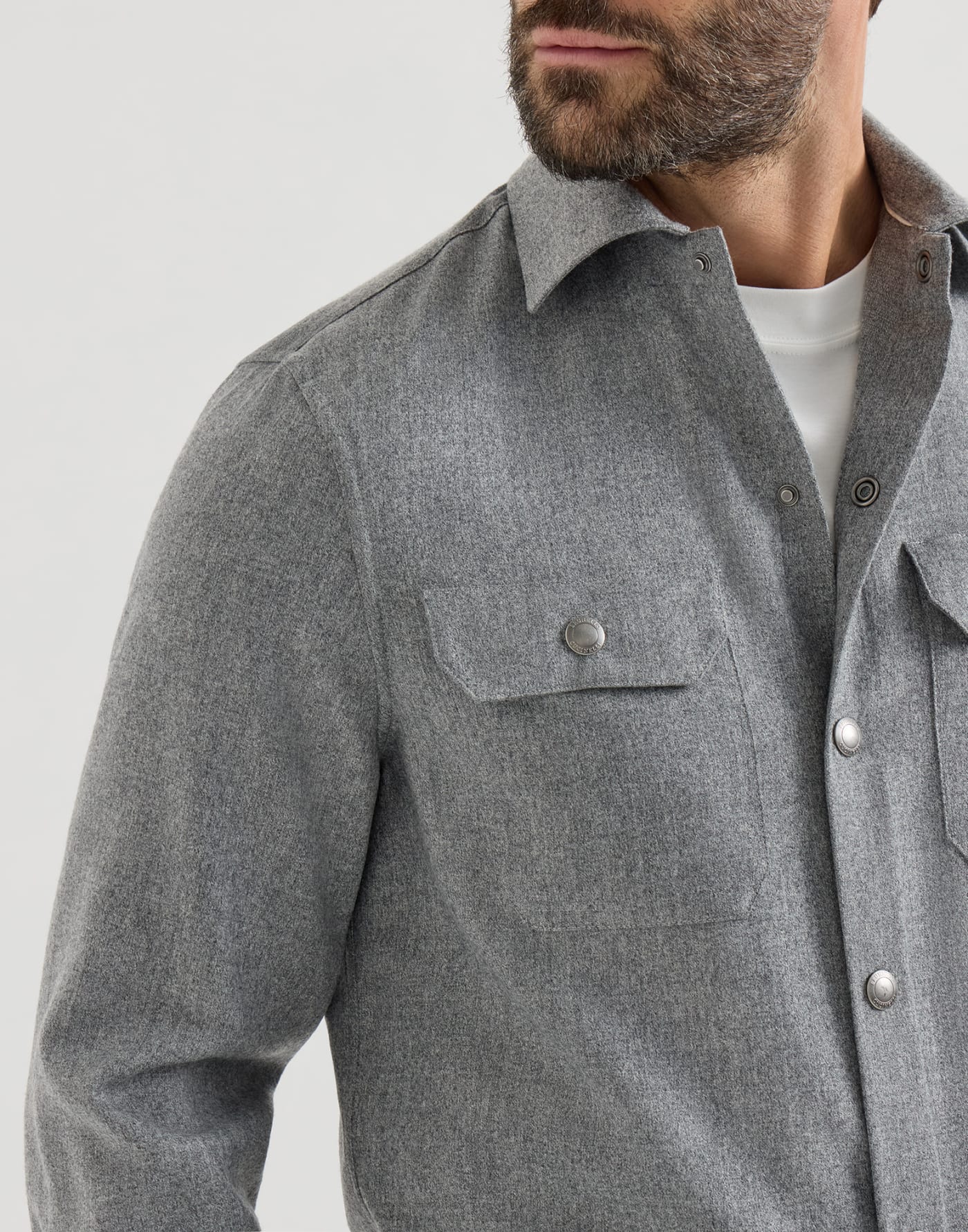 Overshirt with spread collar Grey Man - Brunello Cucinelli
