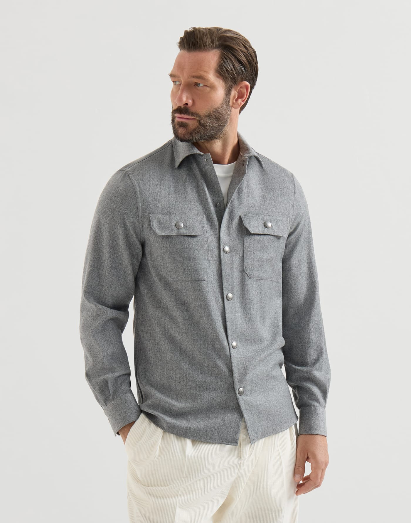 Overshirt with spread collar Grey Man - Brunello Cucinelli