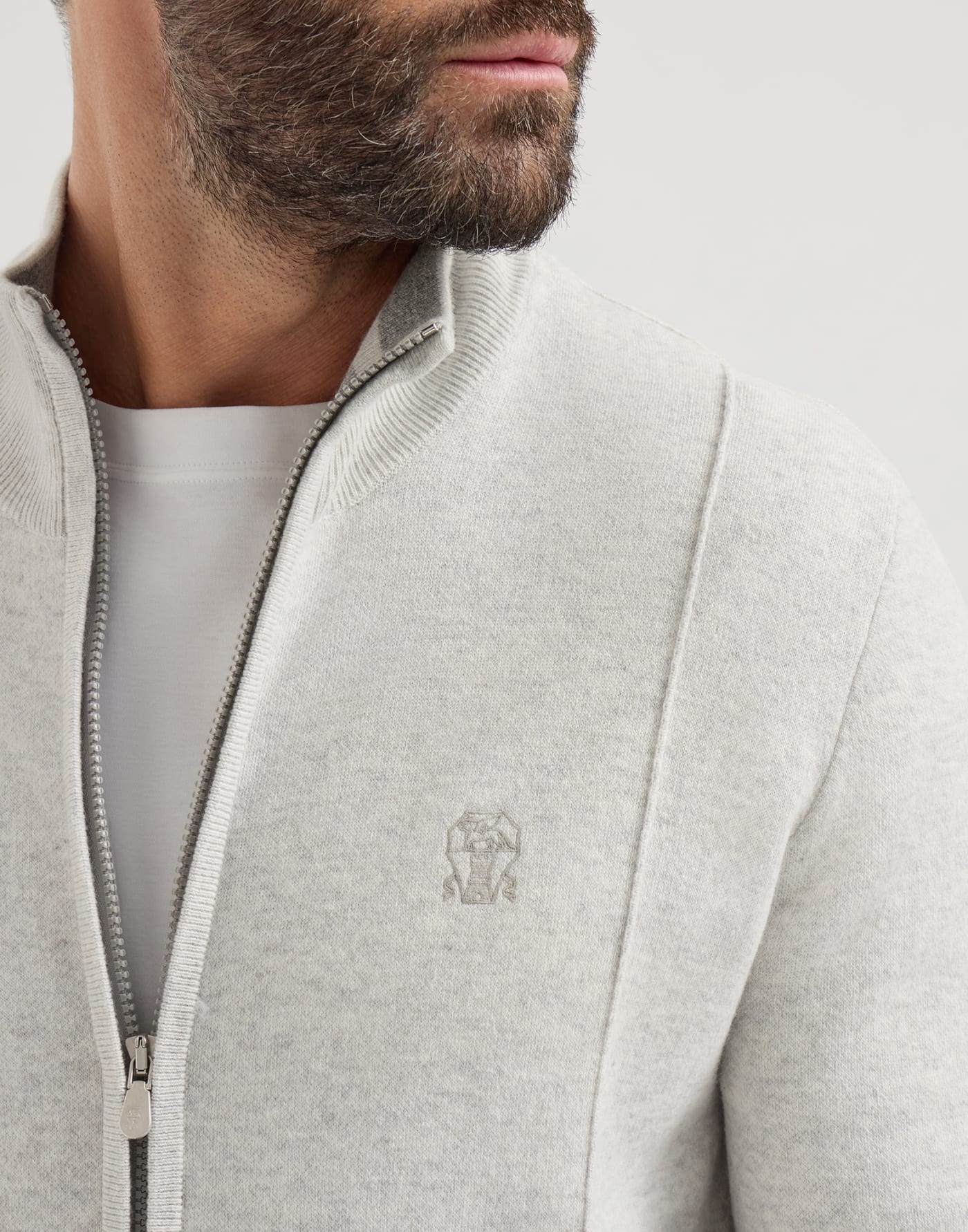 Cashmere cardigan with logo Light Grey Man - Brunello Cucinelli