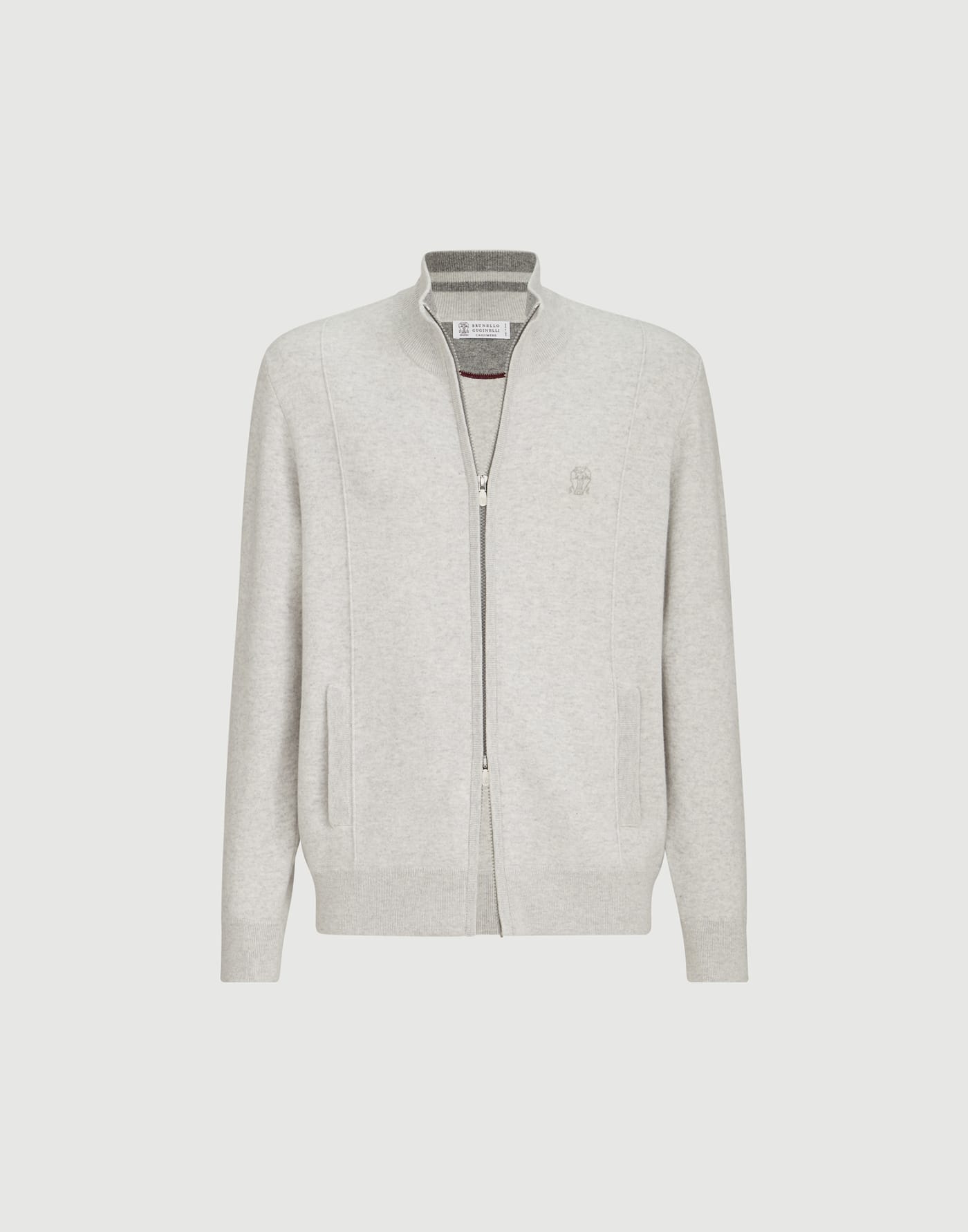 Cashmere cardigan with logo Light Grey Man - Brunello Cucinelli
