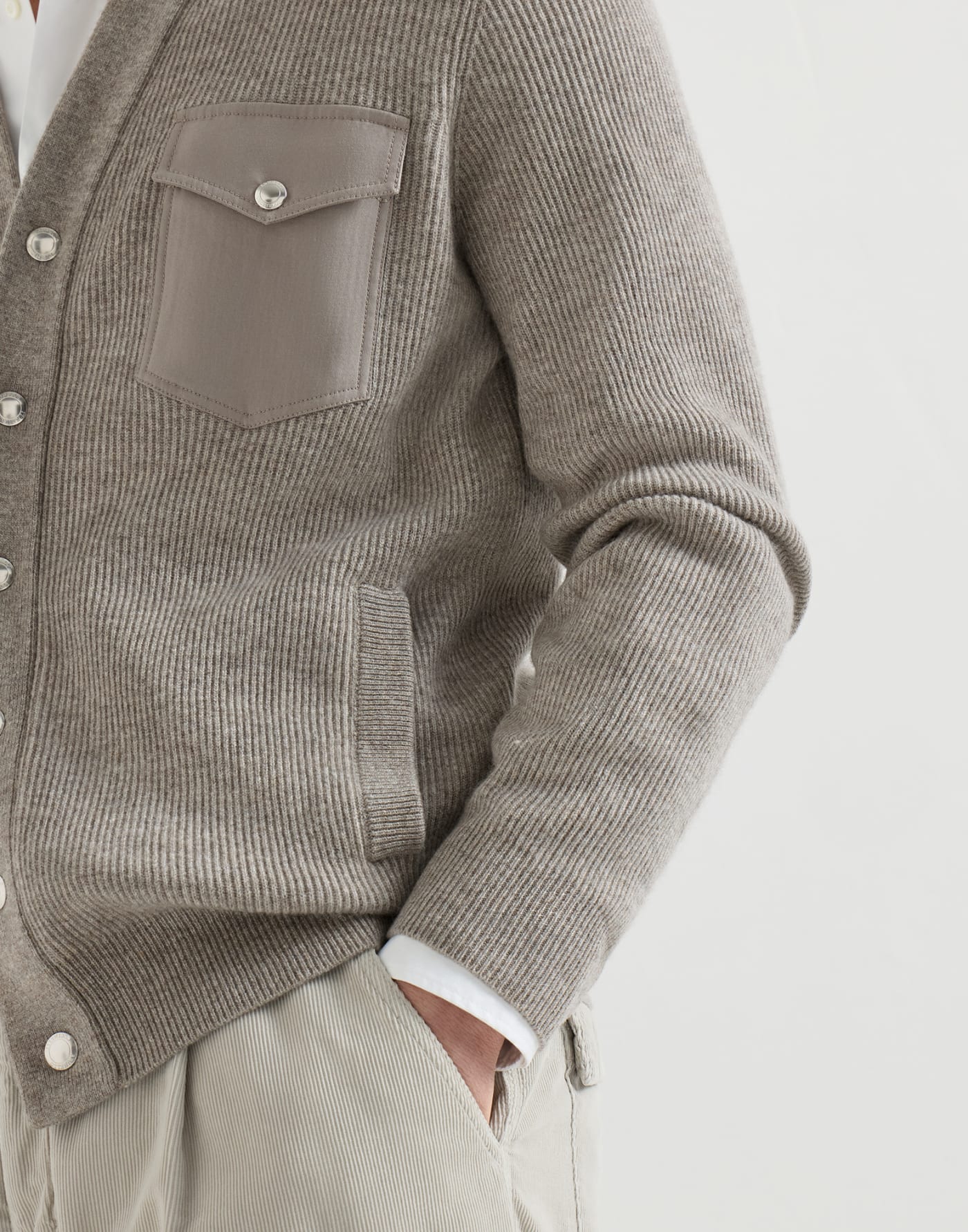 Cashmere cardigan with chest pockets Stone Grey Man - Brunello Cucinelli