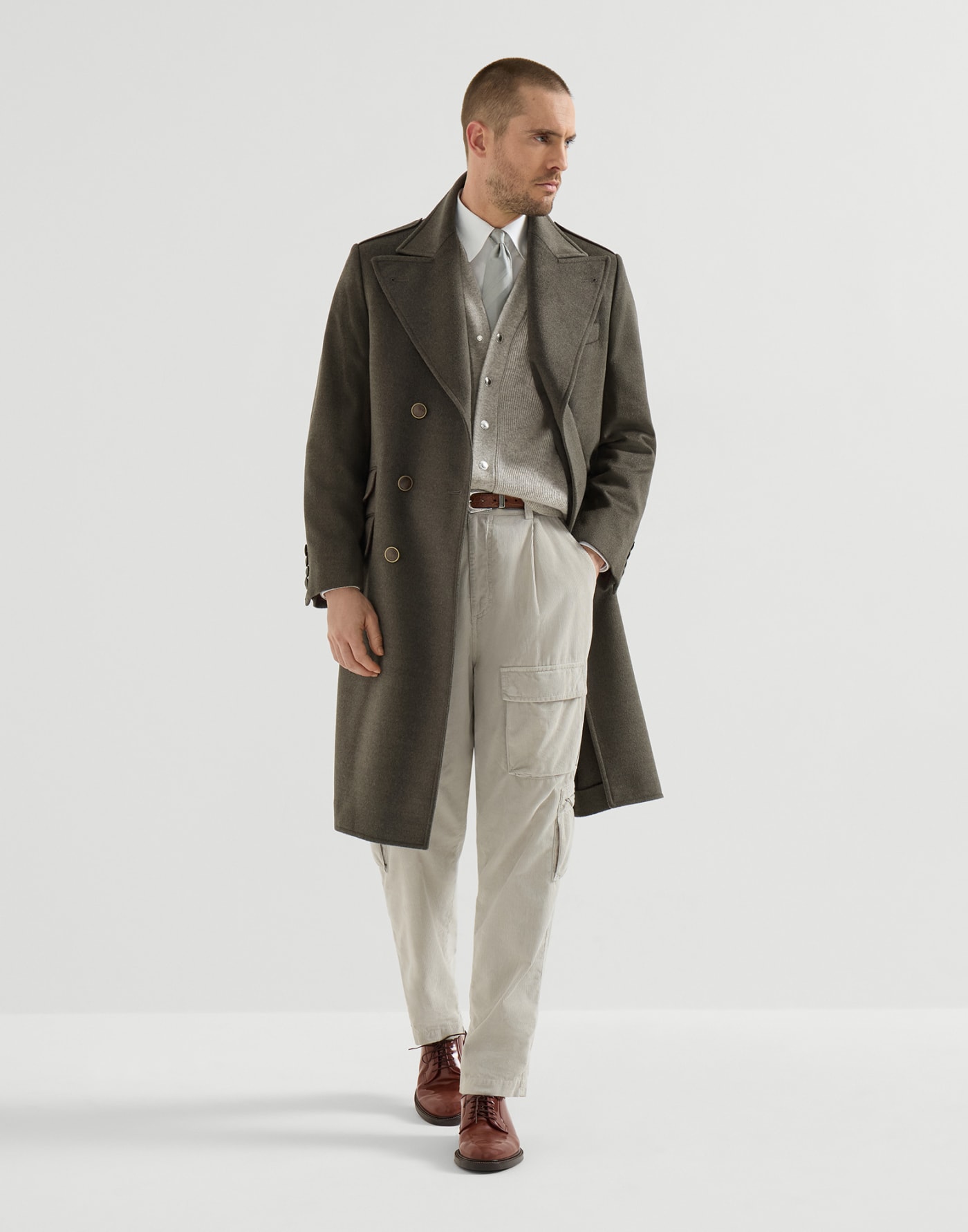 Cashmere cardigan with chest pockets Stone Grey Man - Brunello Cucinelli