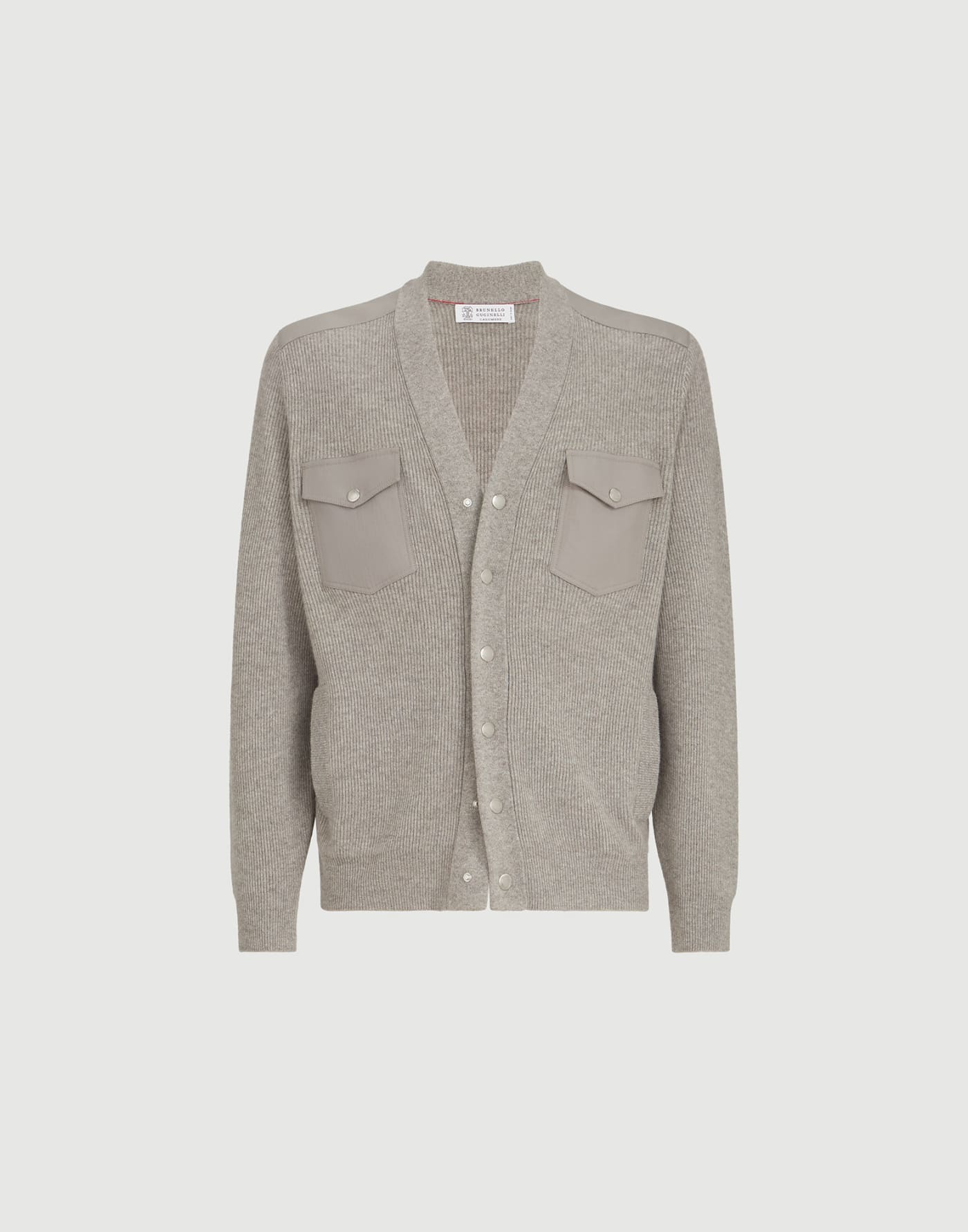 Cashmere cardigan with chest pockets Stone Grey Man - Brunello Cucinelli