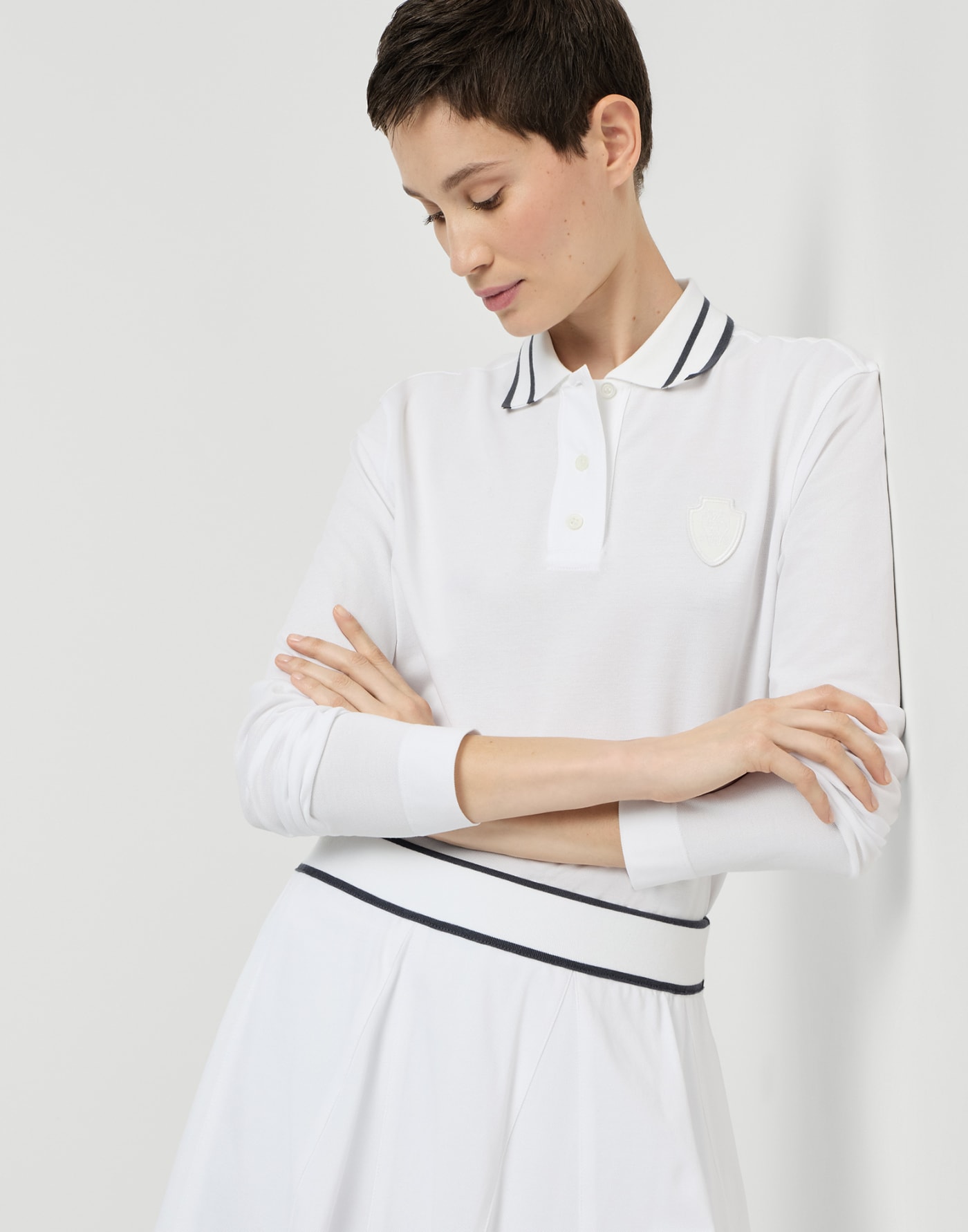 Piqué polo shirt with logo White Woman - Brunello Cucinelli