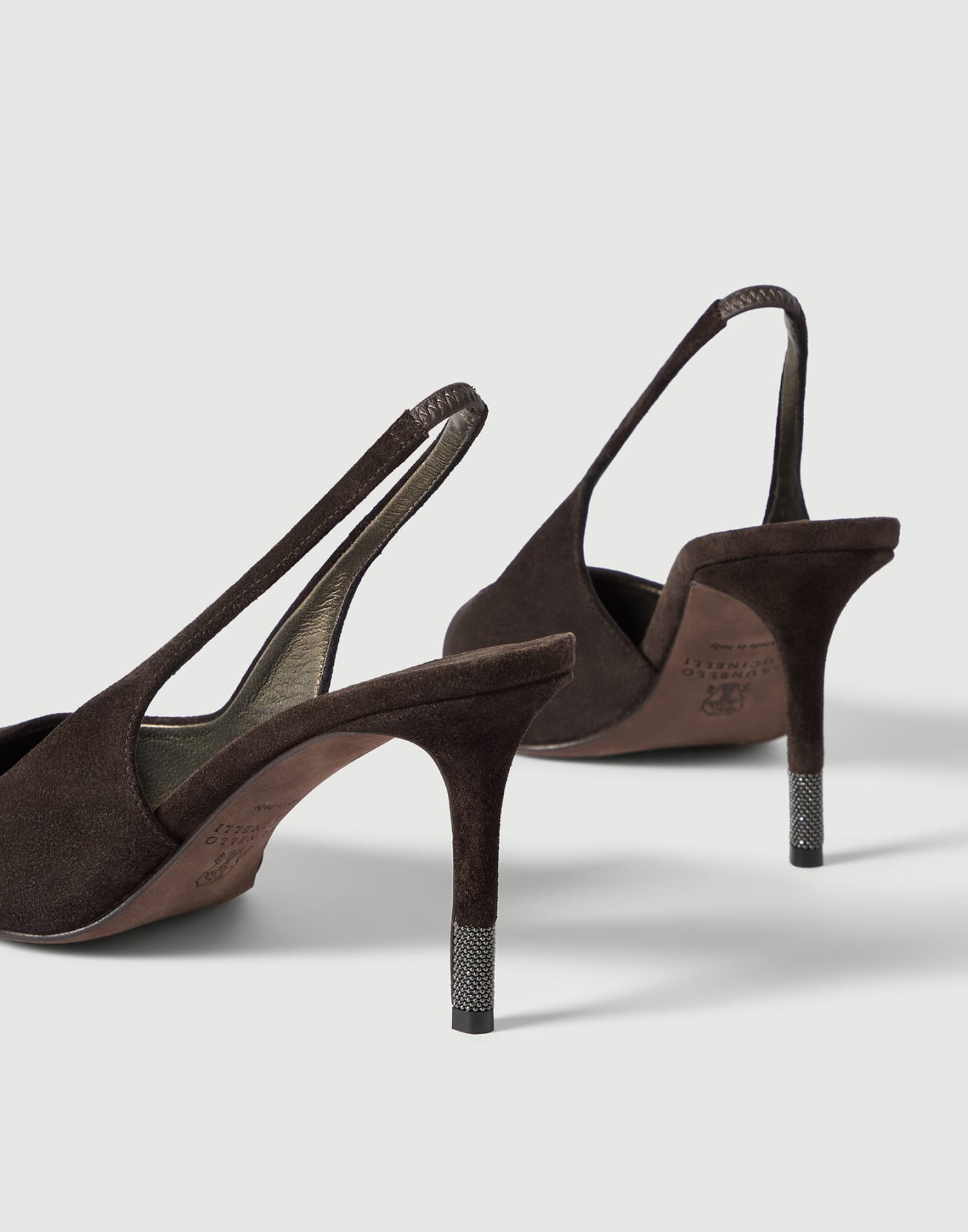 Tacchi Slingback in camoscio con monile Pepe Donna - Brunello Cucinelli