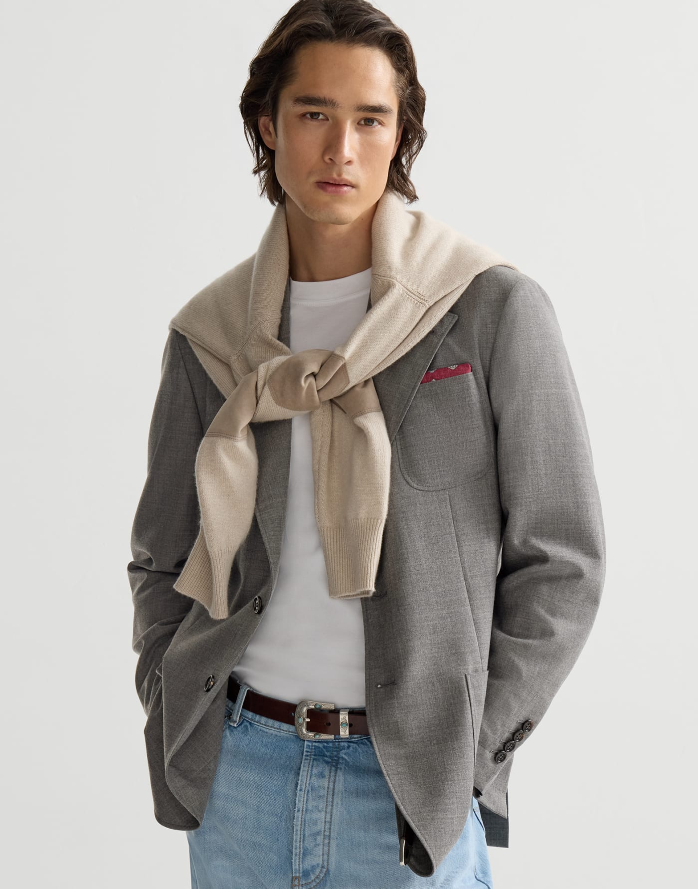巴达维亚斜纹布夹克 灰色 男款 - Brunello Cucinelli