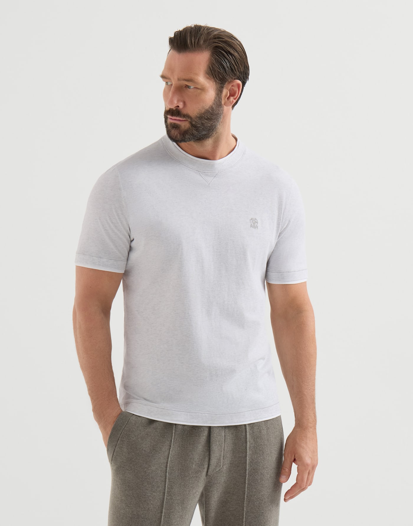 Crew-neck T-shirt Pearl Grey Man - Brunello Cucinelli