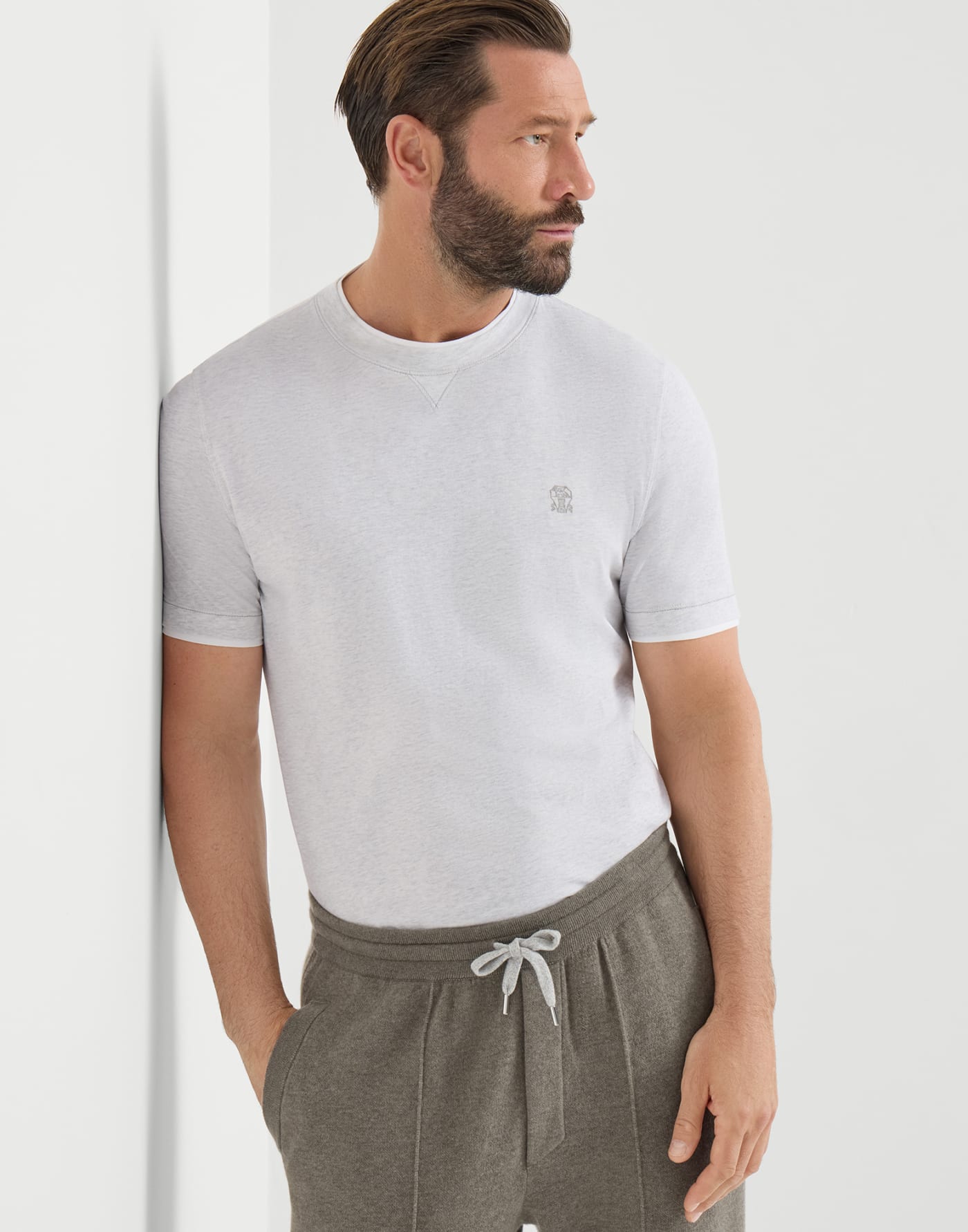 Crew-neck T-shirt Pearl Grey Man - Brunello Cucinelli