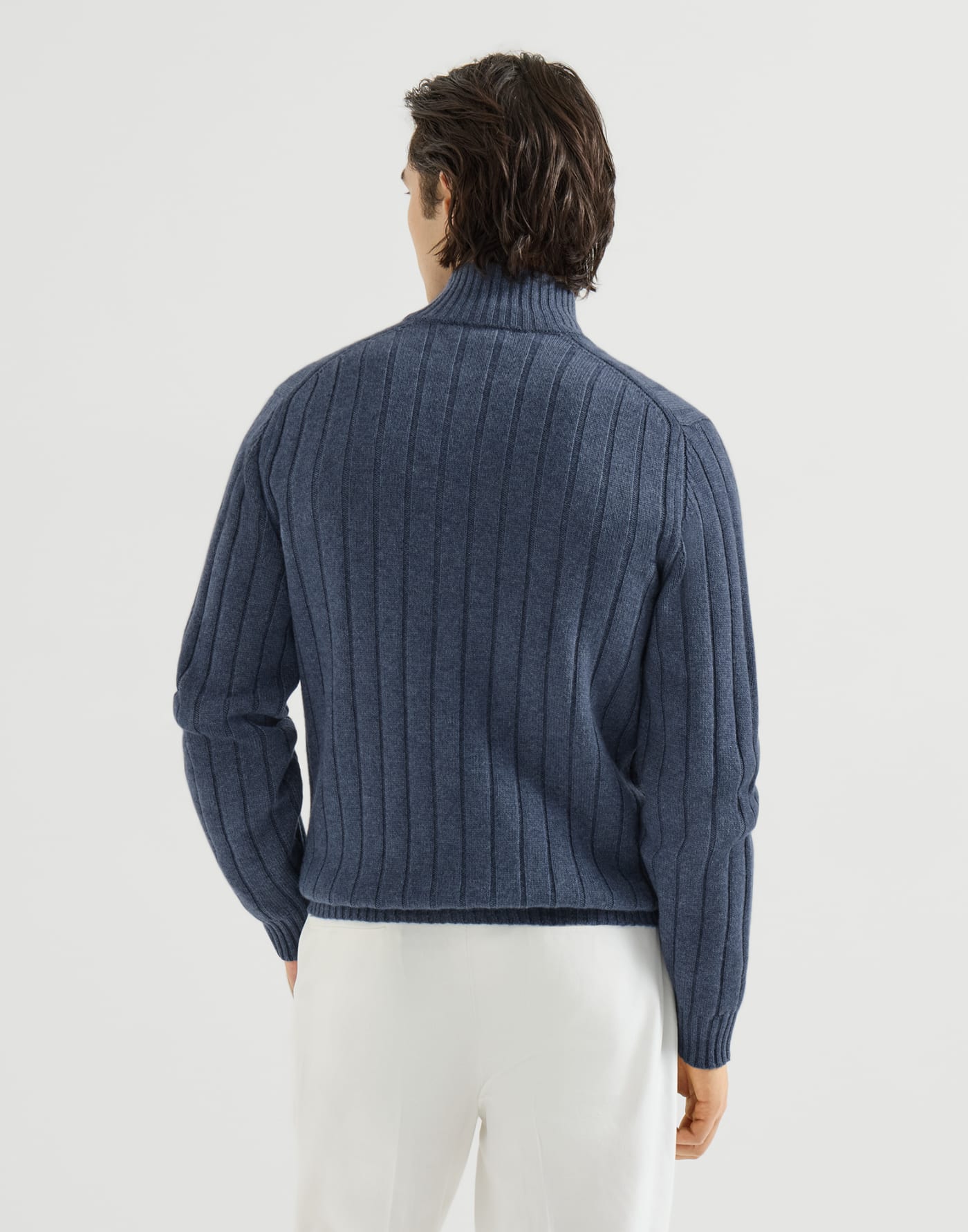 Cashmere cardigan with zipper Denim Man - Brunello Cucinelli