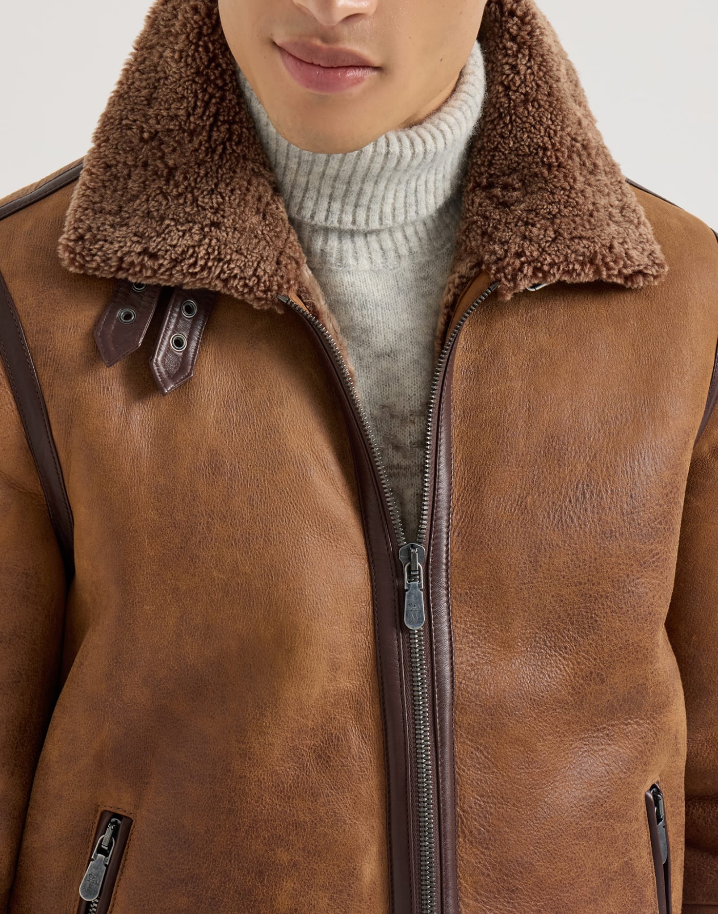 Shearling aviator jacket Light Brown Man - Brunello Cucinelli