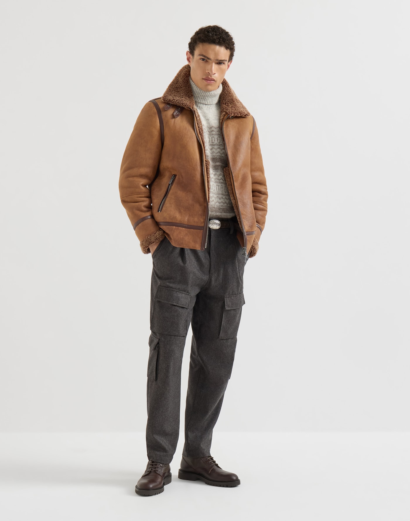 Shearling aviator jacket Light Brown Man - Brunello Cucinelli