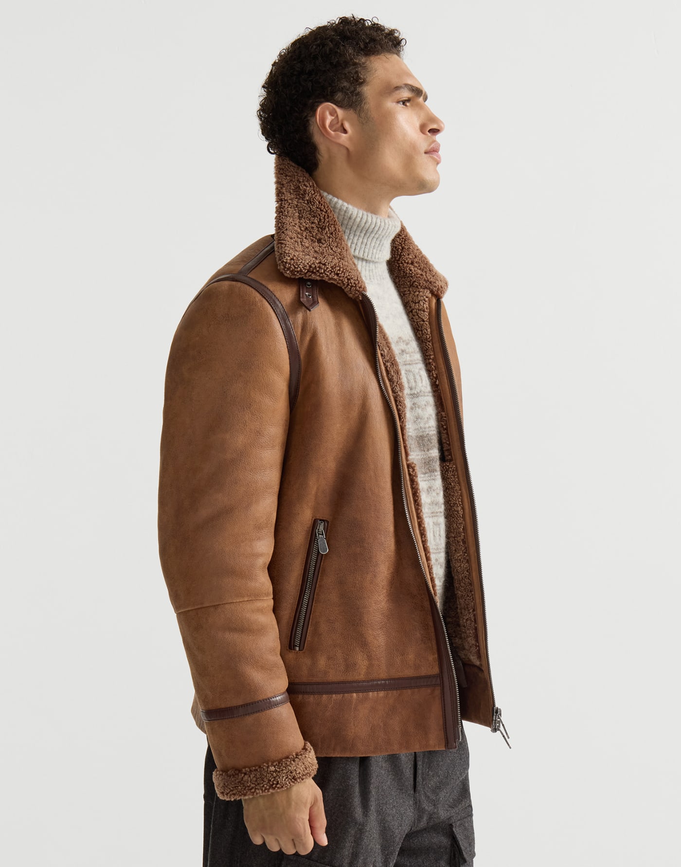 Shearling aviator jacket Light Brown Man - Brunello Cucinelli