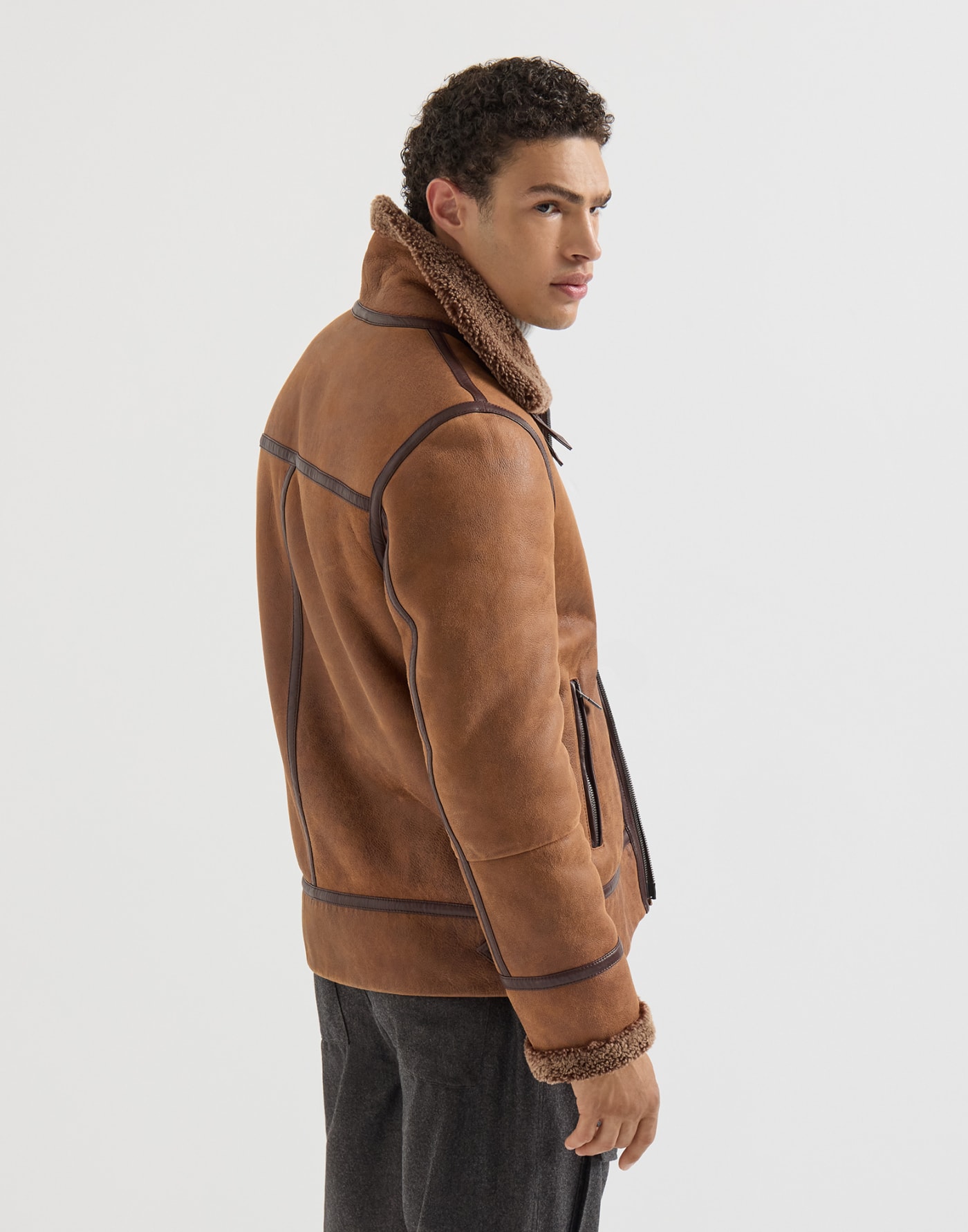 Shearling aviator jacket Light Brown Man - Brunello Cucinelli