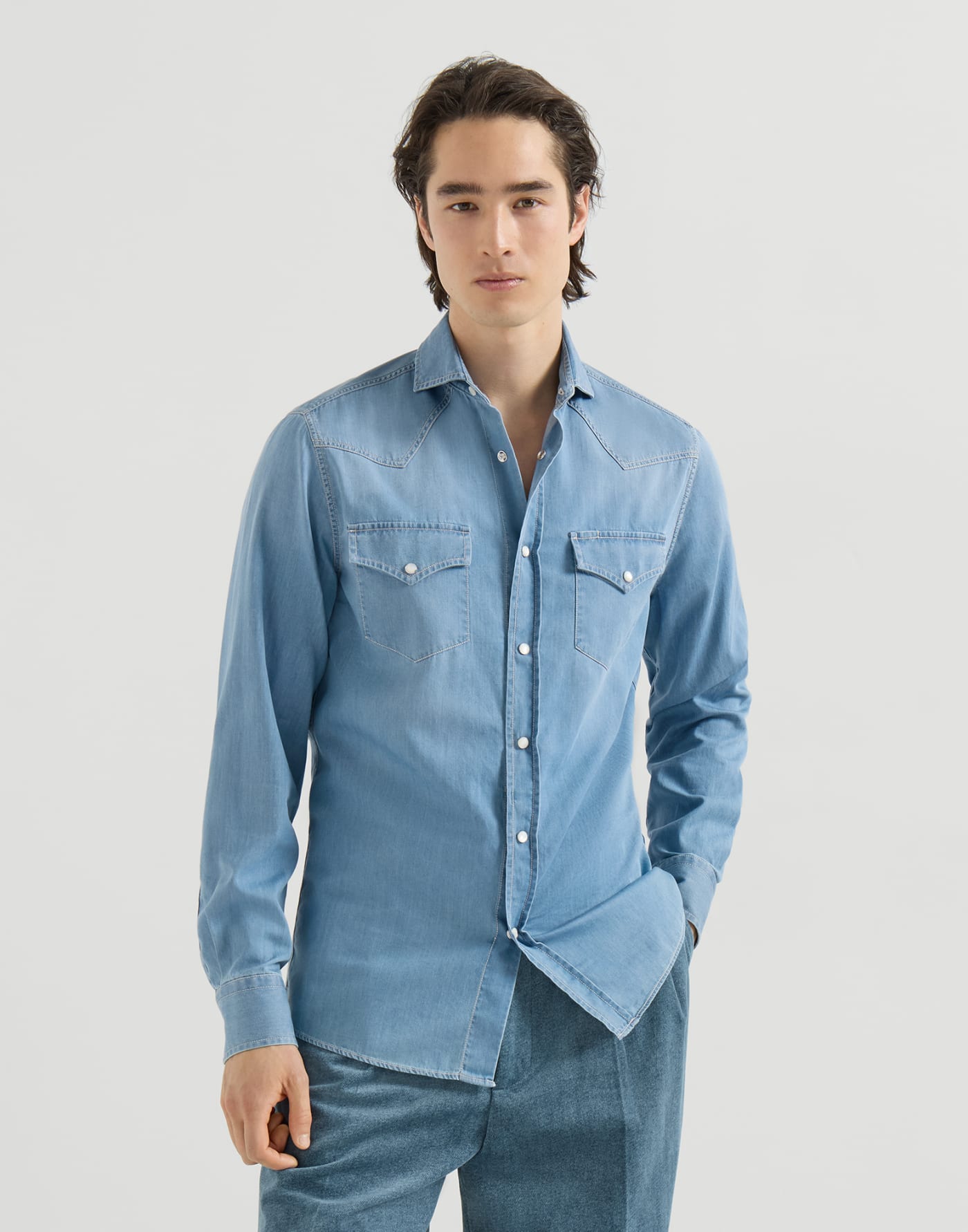 Denim shirt Light Blue Denim Man - Brunello Cucinelli