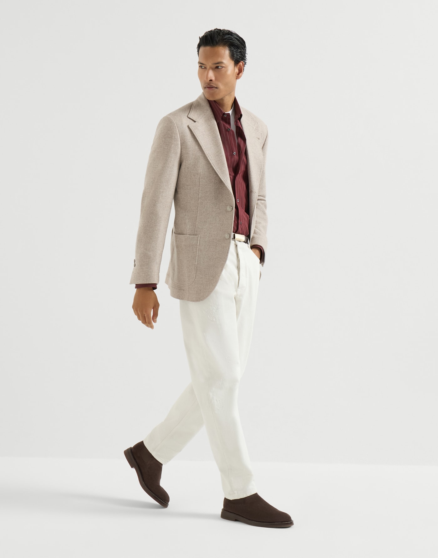 Pinstripe cotton overshirt Burgundy Man - Brunello Cucinelli