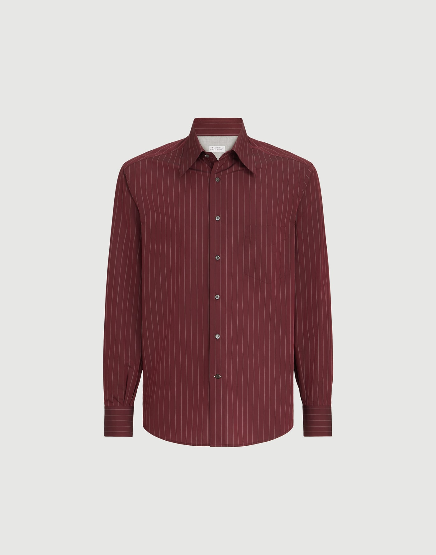 Pinstripe cotton overshirt Burgundy Man - Brunello Cucinelli