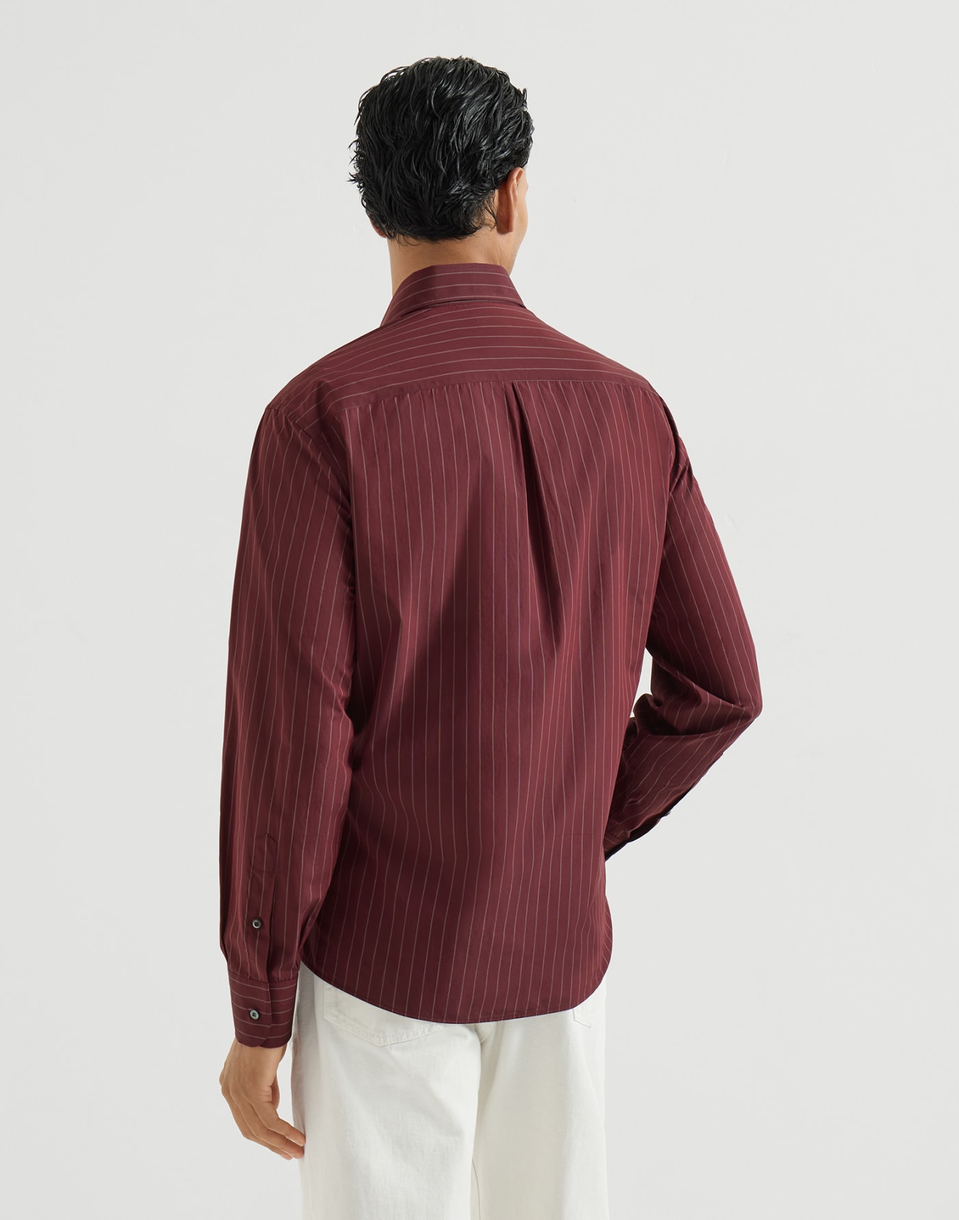 Pinstripe cotton overshirt Burgundy Man - Brunello Cucinelli