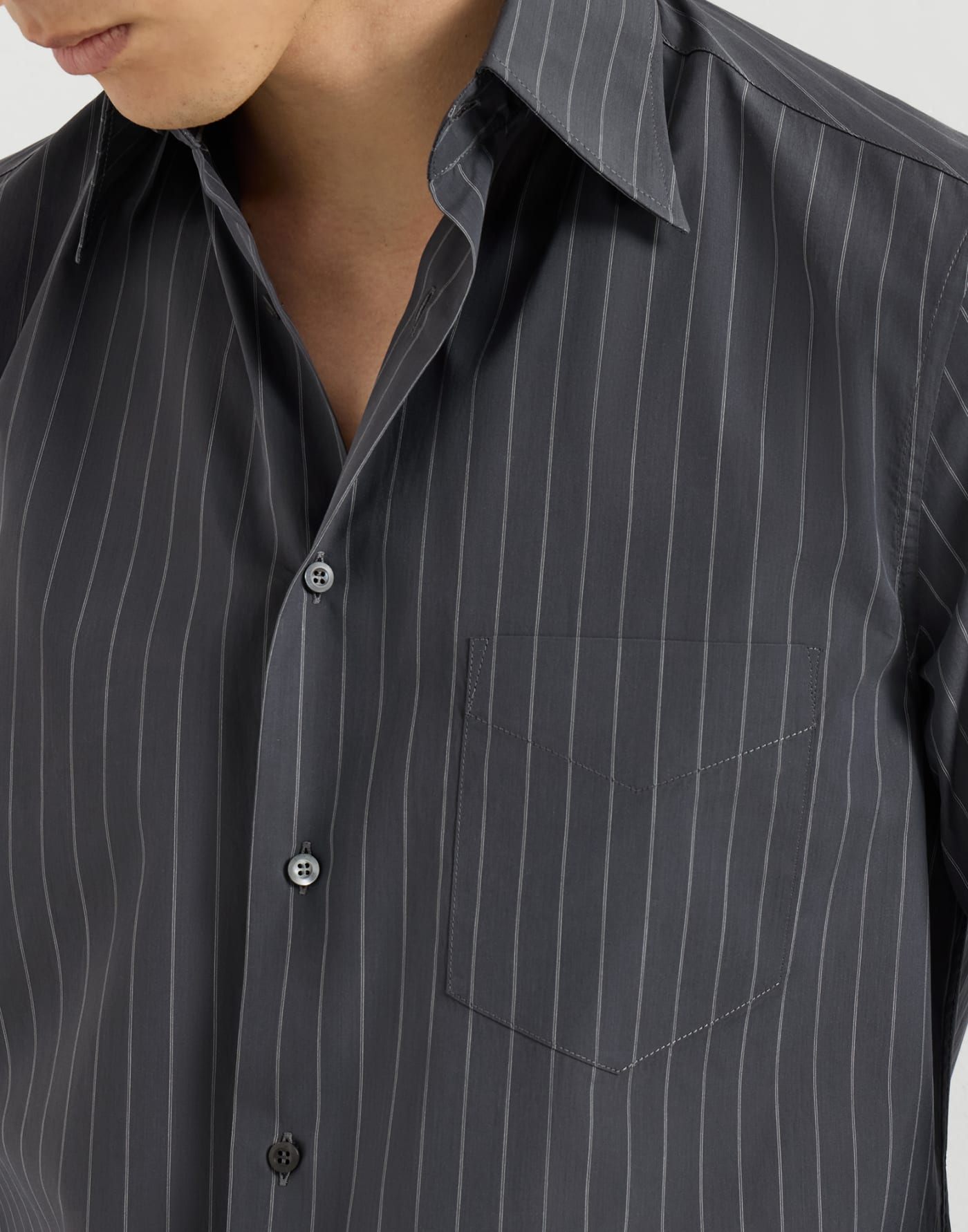 Pinstripe cotton overshirt Dark Grey Man - Brunello Cucinelli