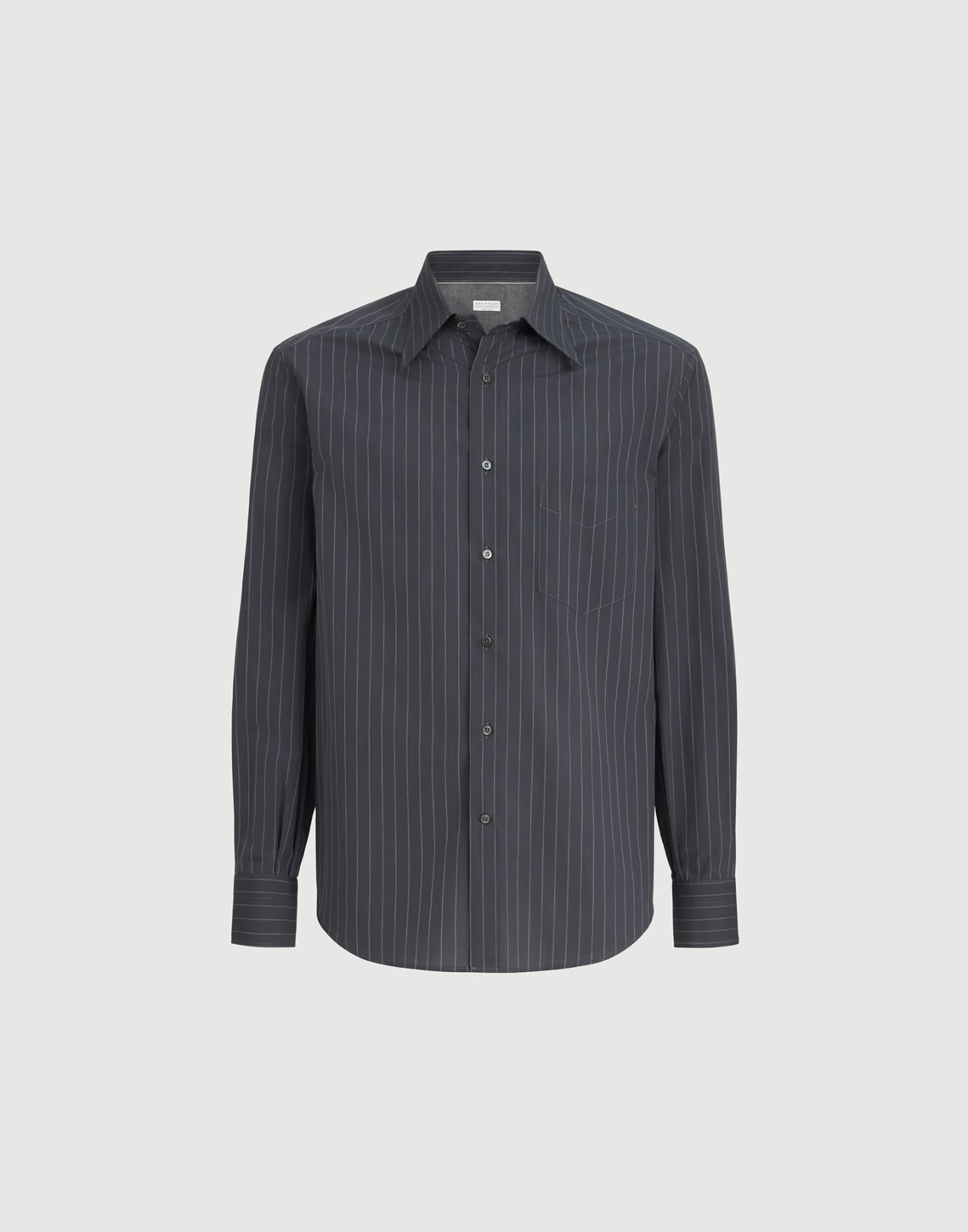 Pinstripe cotton overshirt Dark Grey Man - Brunello Cucinelli