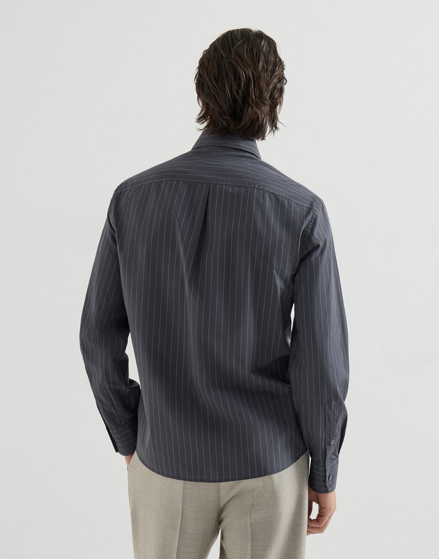Pinstripe cotton overshirt Dark Grey Man - Brunello Cucinelli