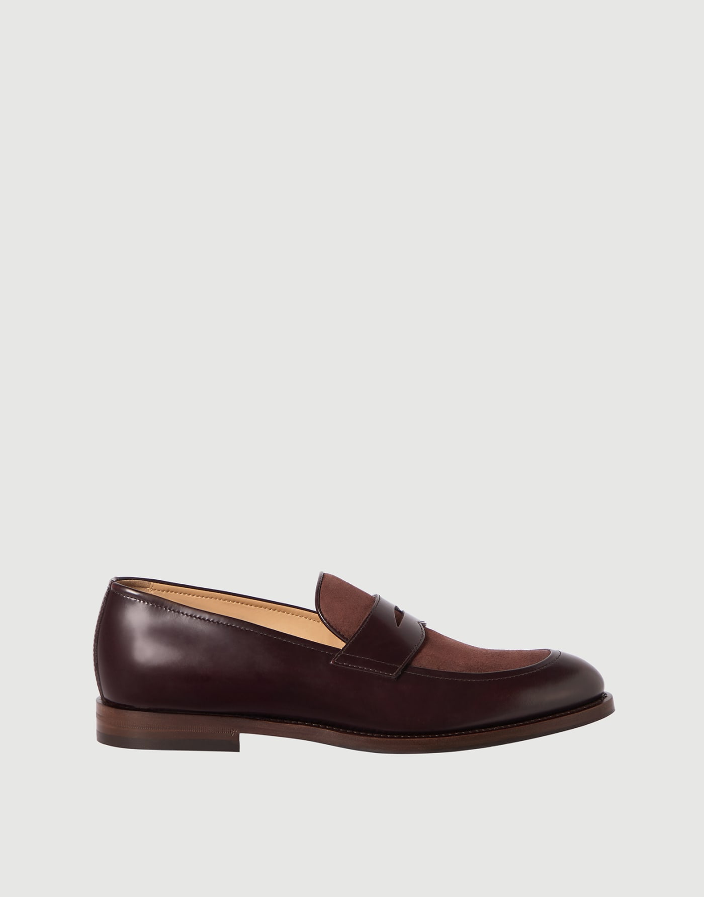 Calfskin and suede penny loafers Burgundy Man - Brunello Cucinelli