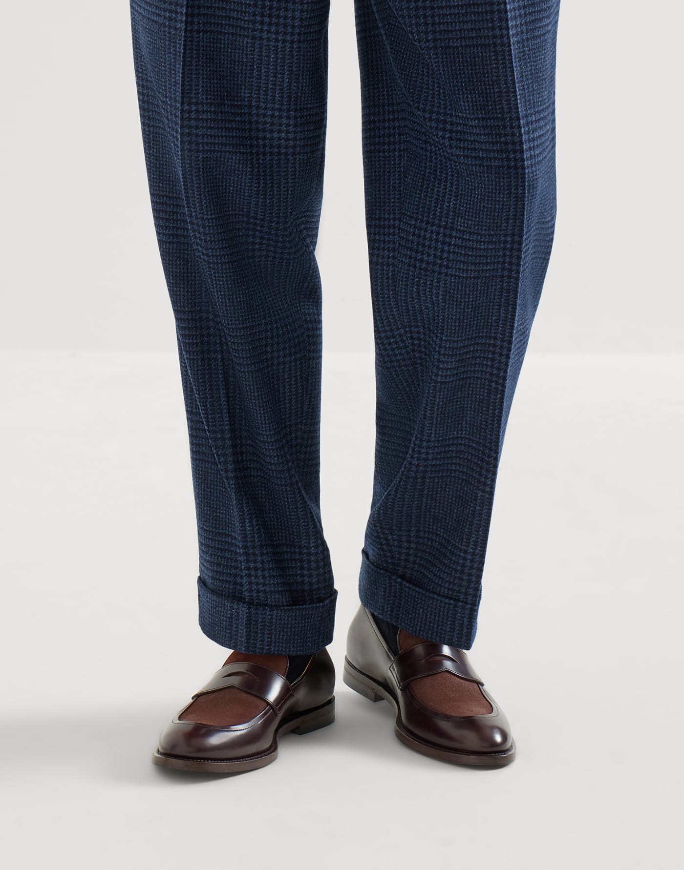 Calfskin and suede penny loafers Burgundy Man - Brunello Cucinelli