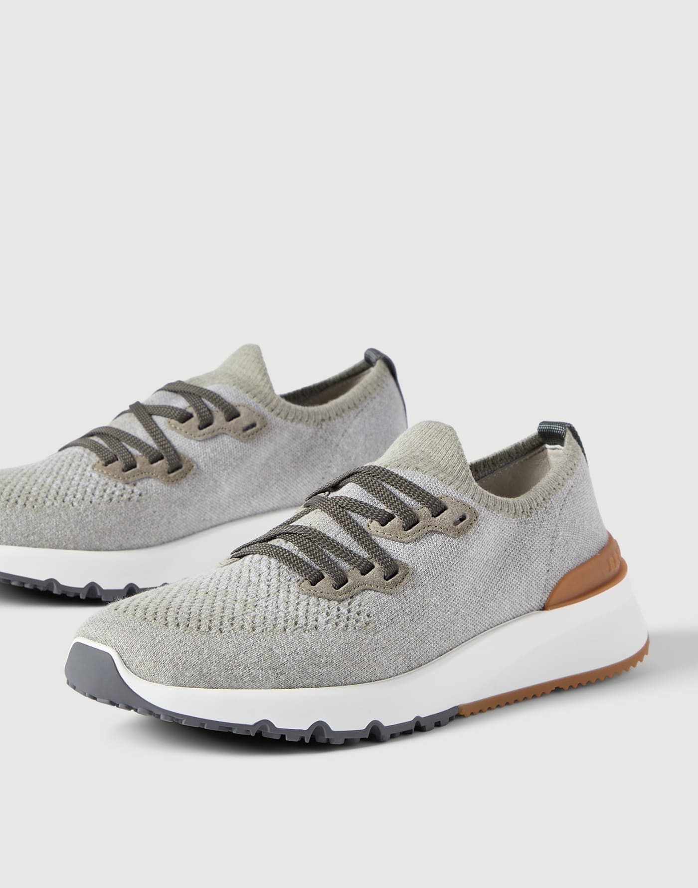 Cotton chiné knit runners Olive Man - Brunello Cucinelli